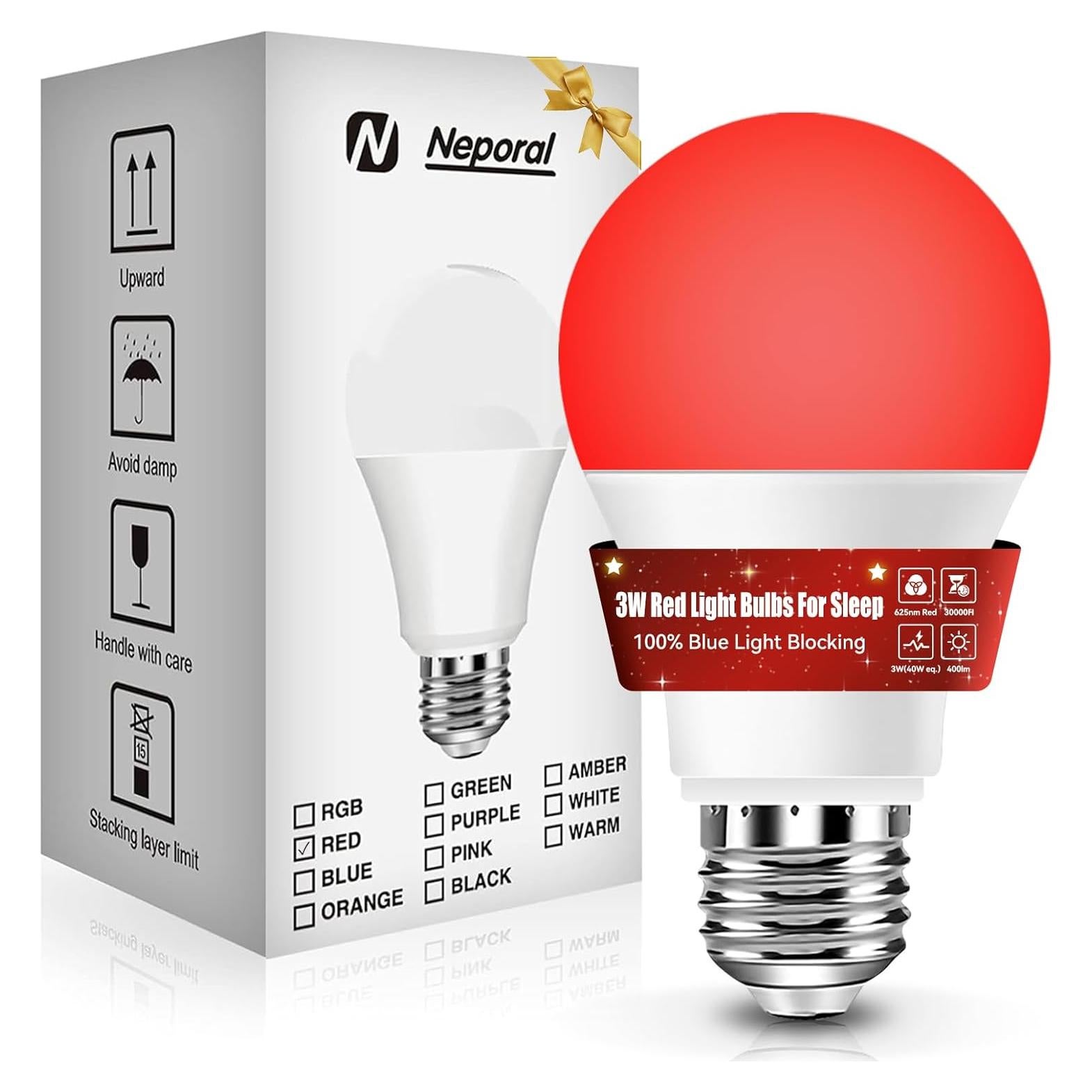 Bombilla LED Roja Neporal 3W A19 625nm Bloqueo Luz Azul