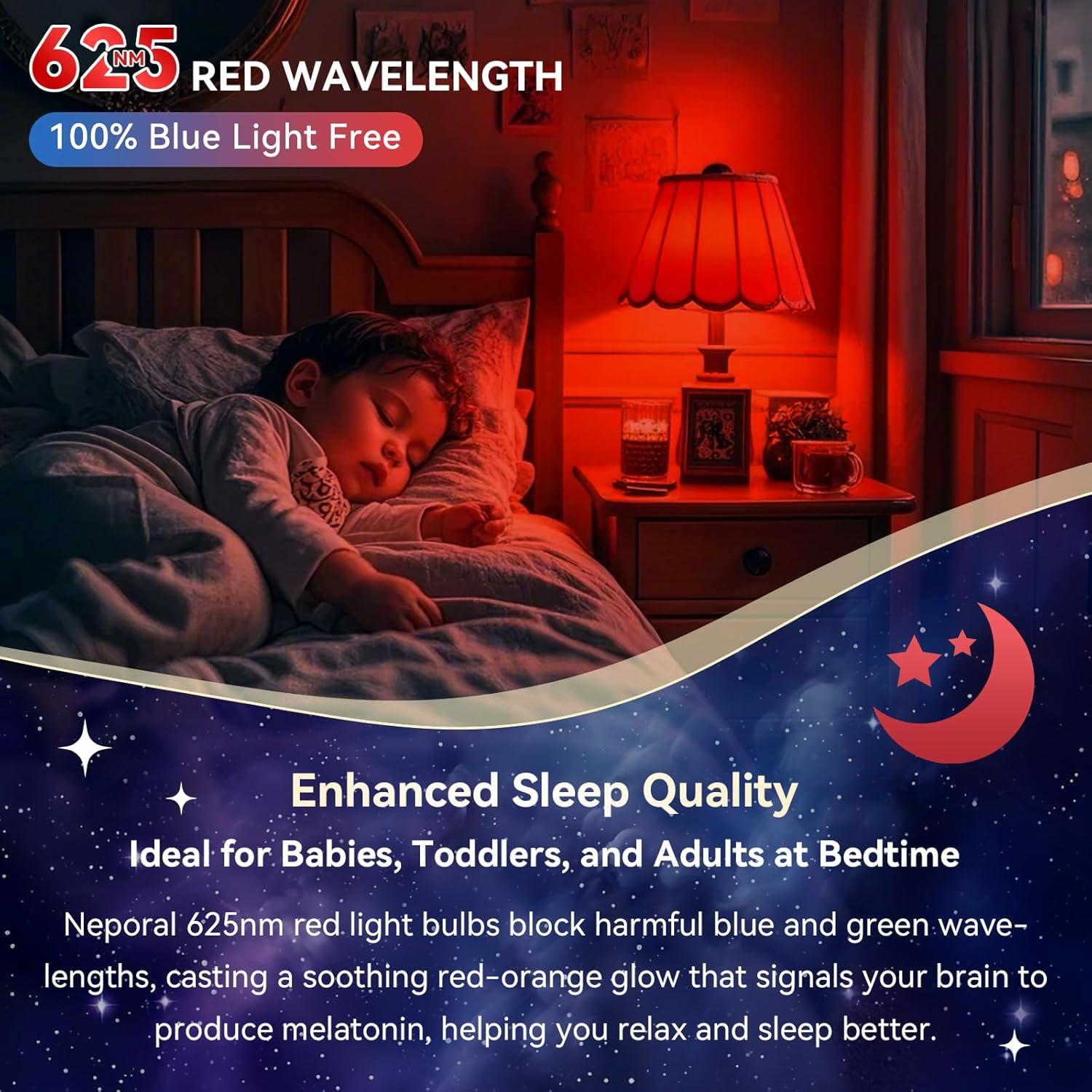 Bombilla LED Roja Neporal 3W A19 625nm Bloqueo Luz Azul