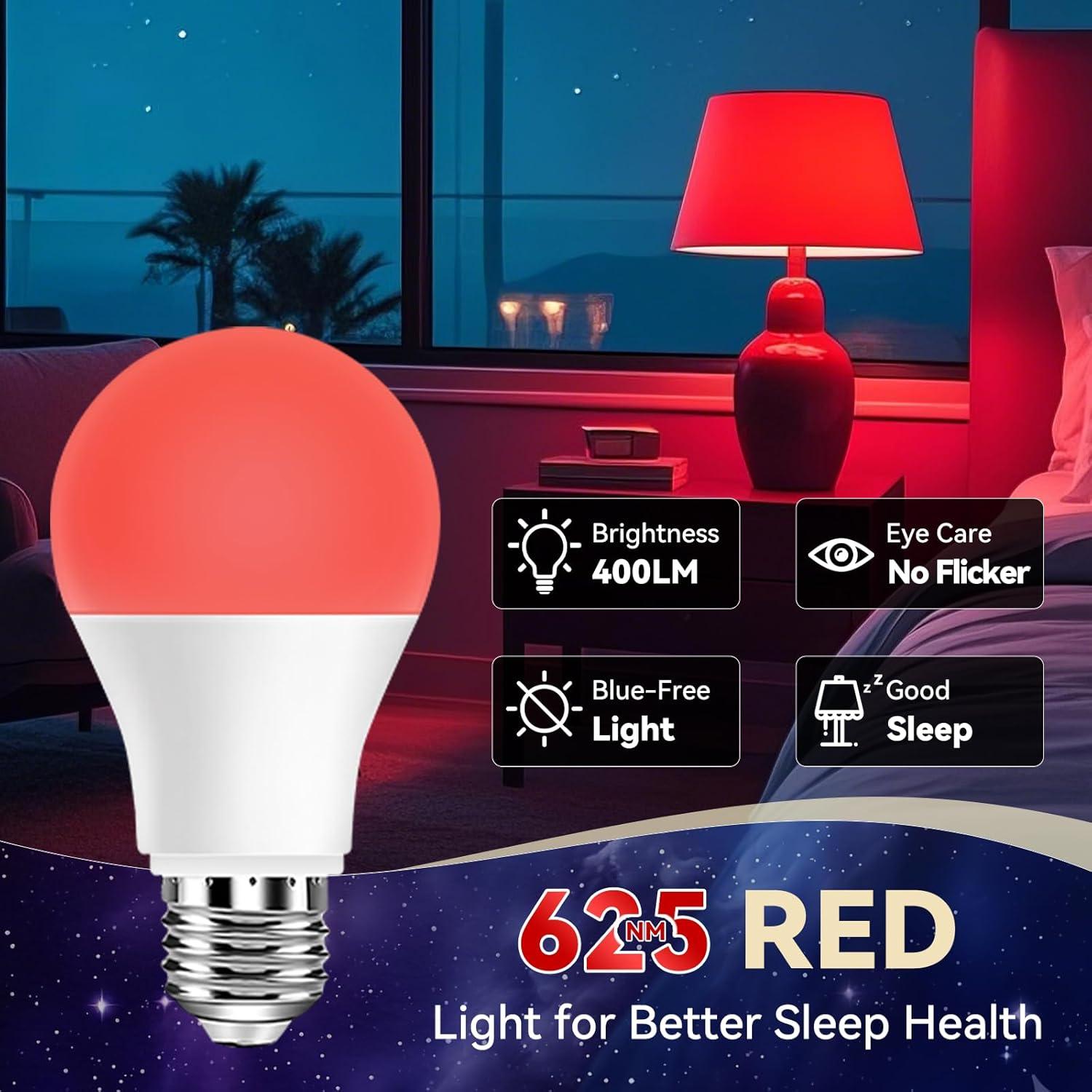 Bombilla LED Roja Neporal 3W A19 625nm Bloqueo Luz Azul