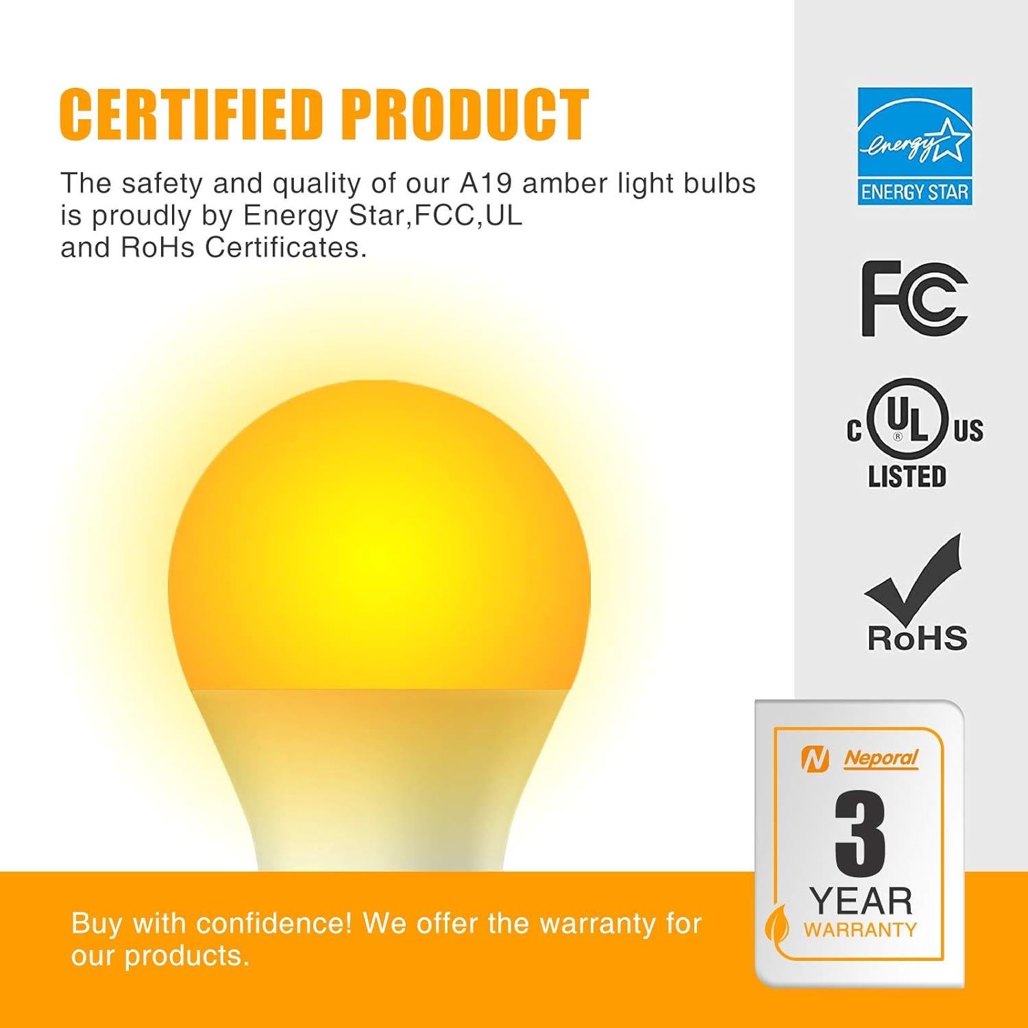 Bombillas LED Ámbar Neporal 9W 1800K Paquete de 6