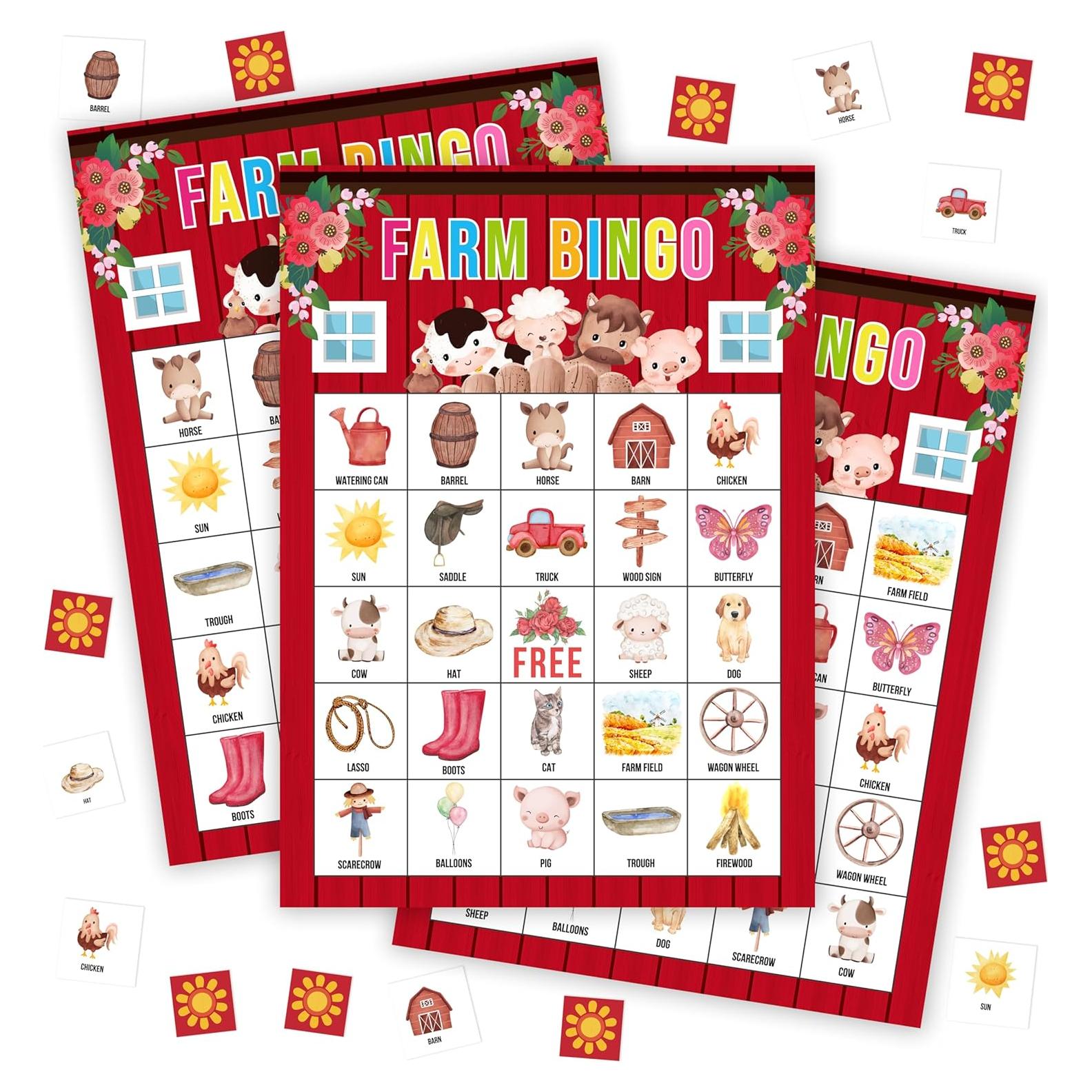 Juego de Bingo de Granja Tranfvging 24 Tarjetas y Fichas