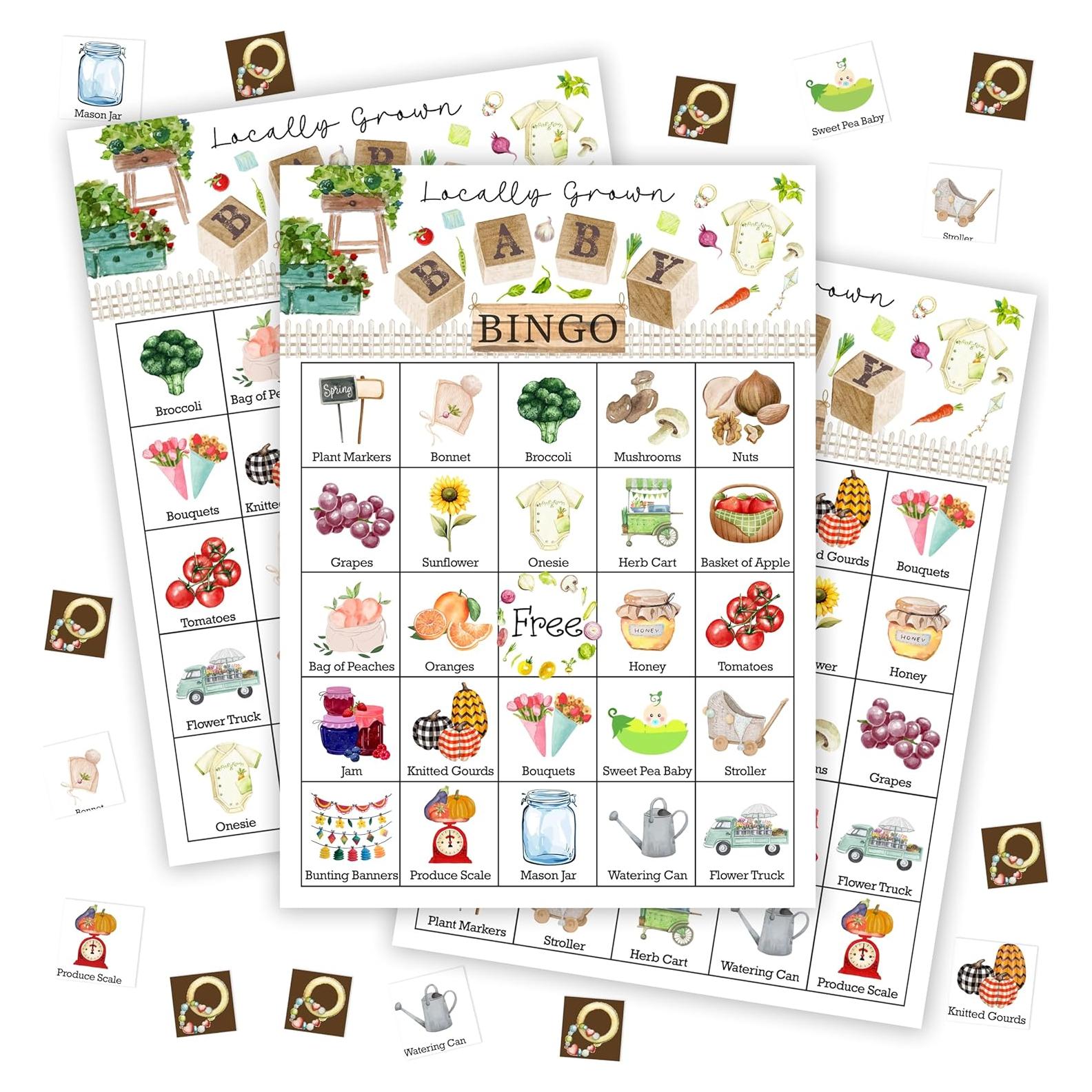 Juego de Bingo Crecido Localmente para Baby Shower 24 Tarjetas