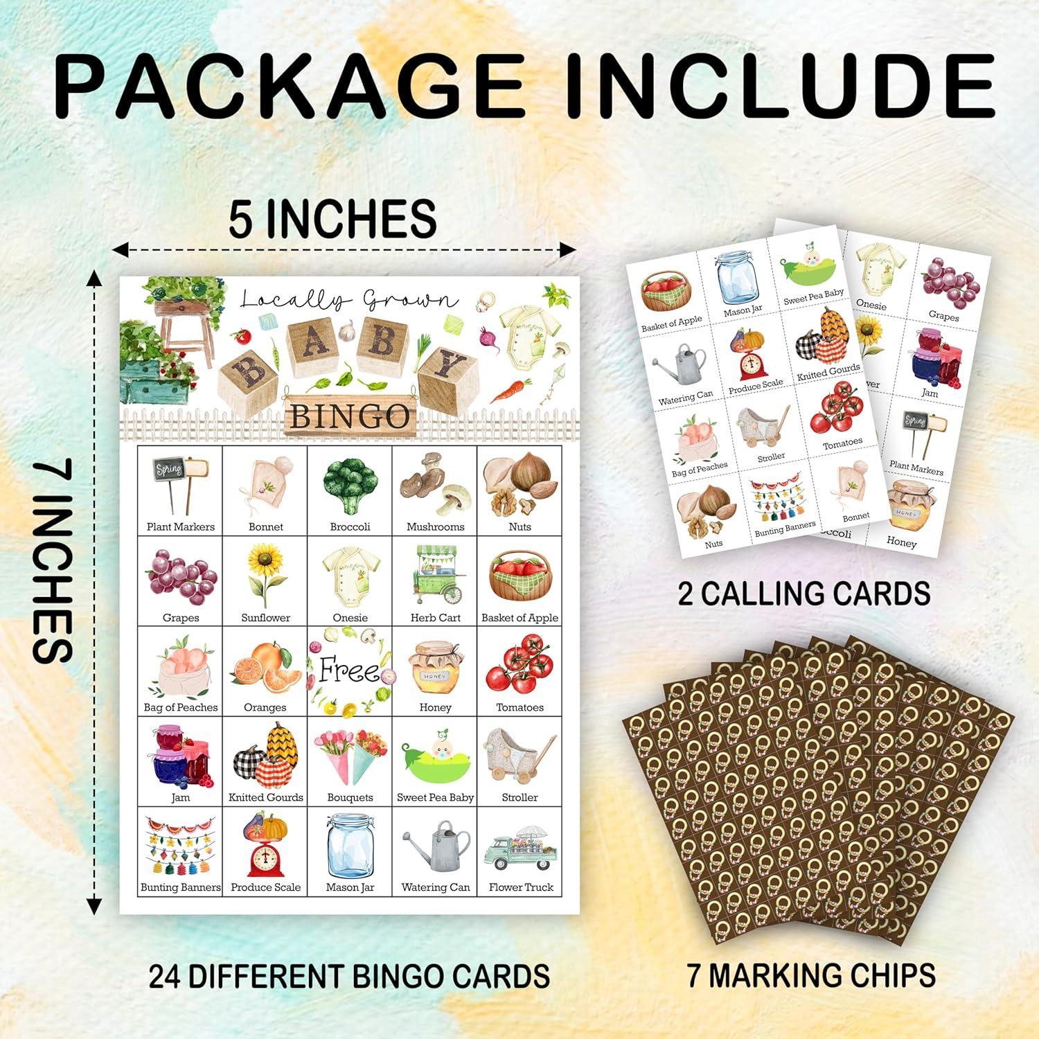 Juego de Bingo Crecido Localmente para Baby Shower 24 Tarjetas