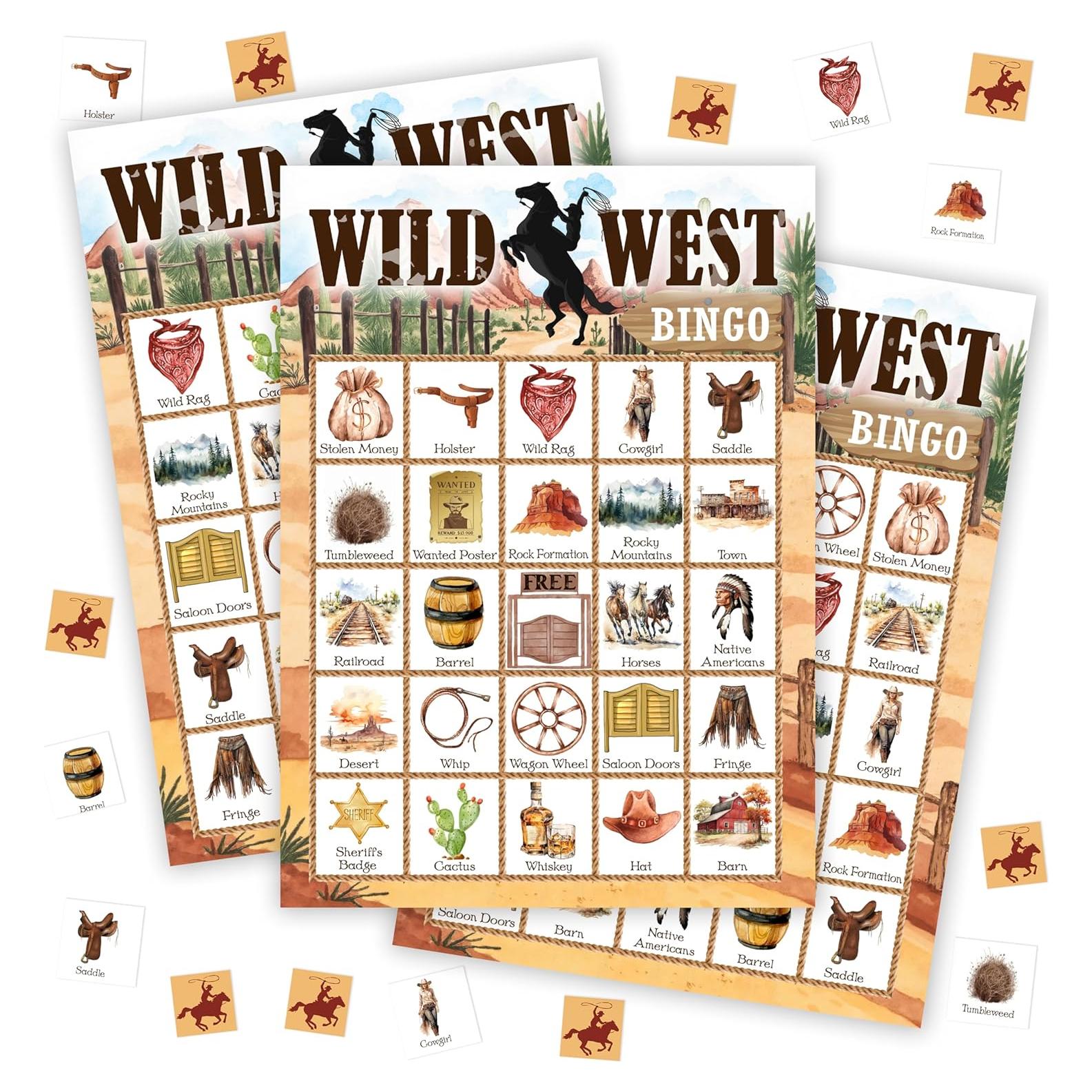 Juego de Bingo Viejo Oeste Tranfvging 24 Tarjetas y Fichas