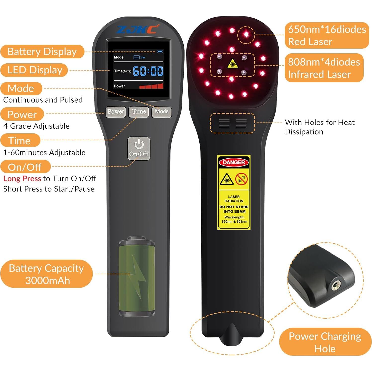 Terapia Láser Frío ZJKC para Mascotas 4x808nm 16x650nm