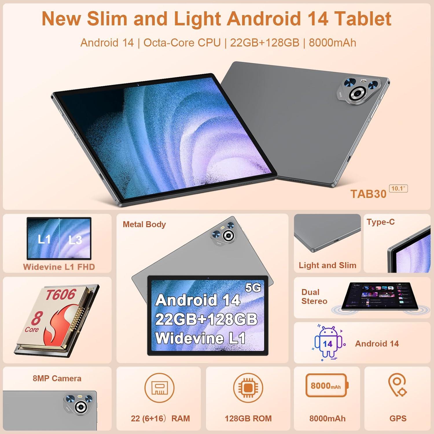 Tableta Dghrti TAB30 10.1" 22GB RAM 128GB ROM Gris