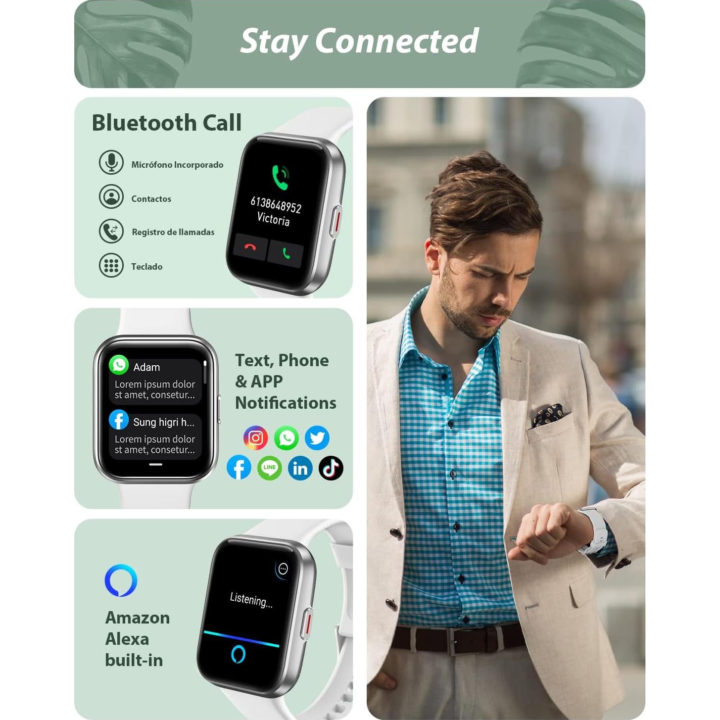 Reloj Inteligente Tensky 1.8" Bluetooth con Alexa y Fitness