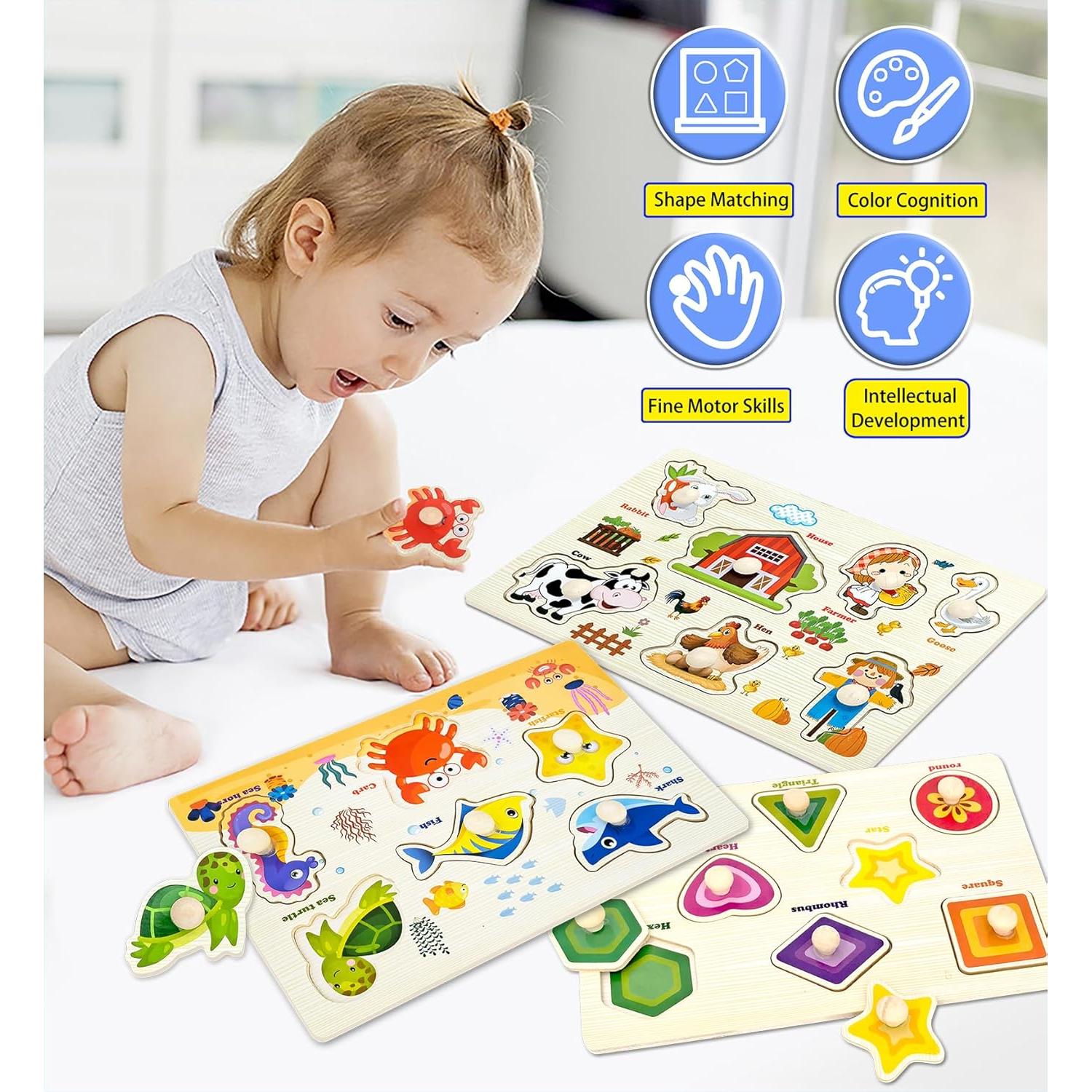 Rompecabezas de Clavos de Madera Montessori 3 Pcs para Niños