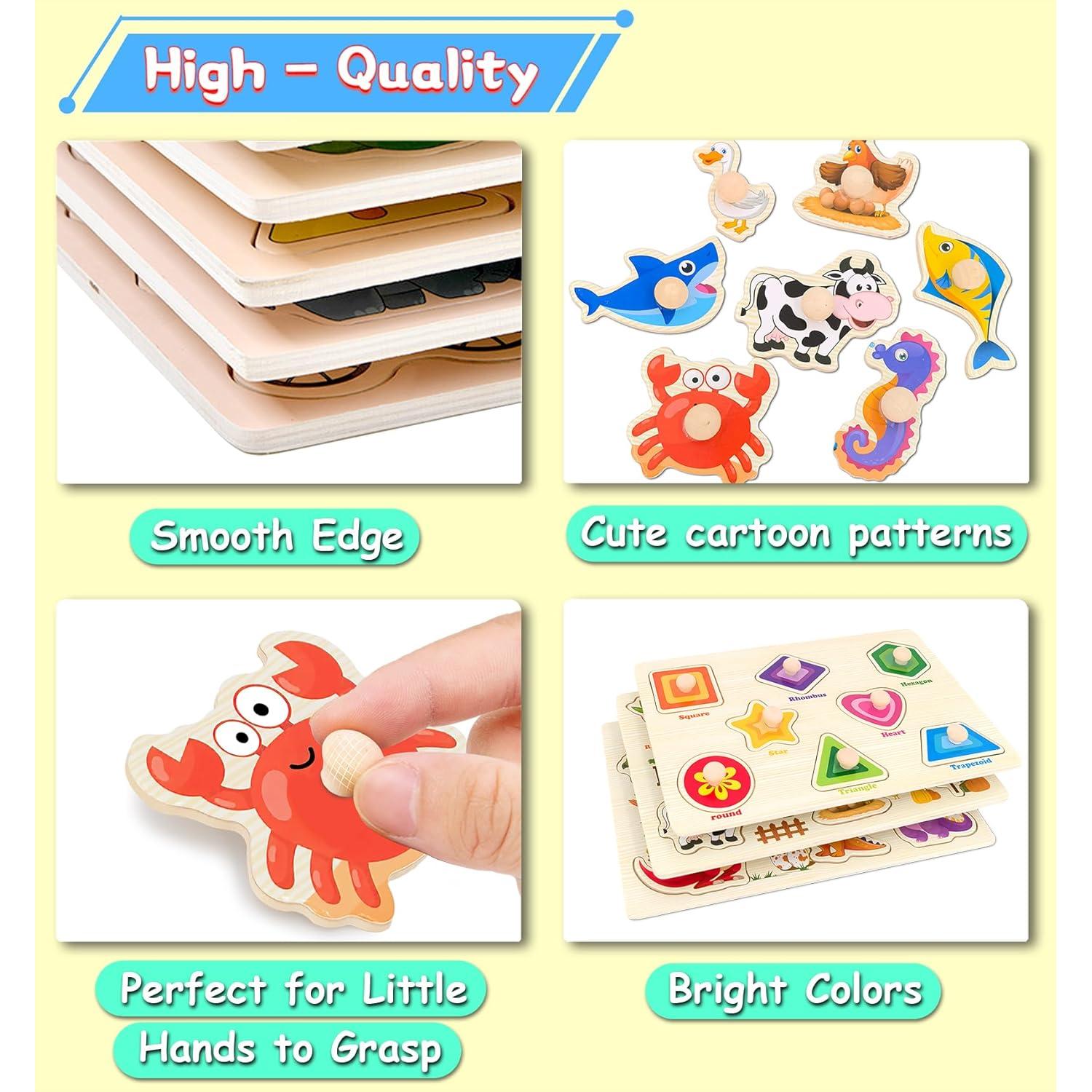 Rompecabezas de Clavos de Madera Montessori 3 Pcs para Niños