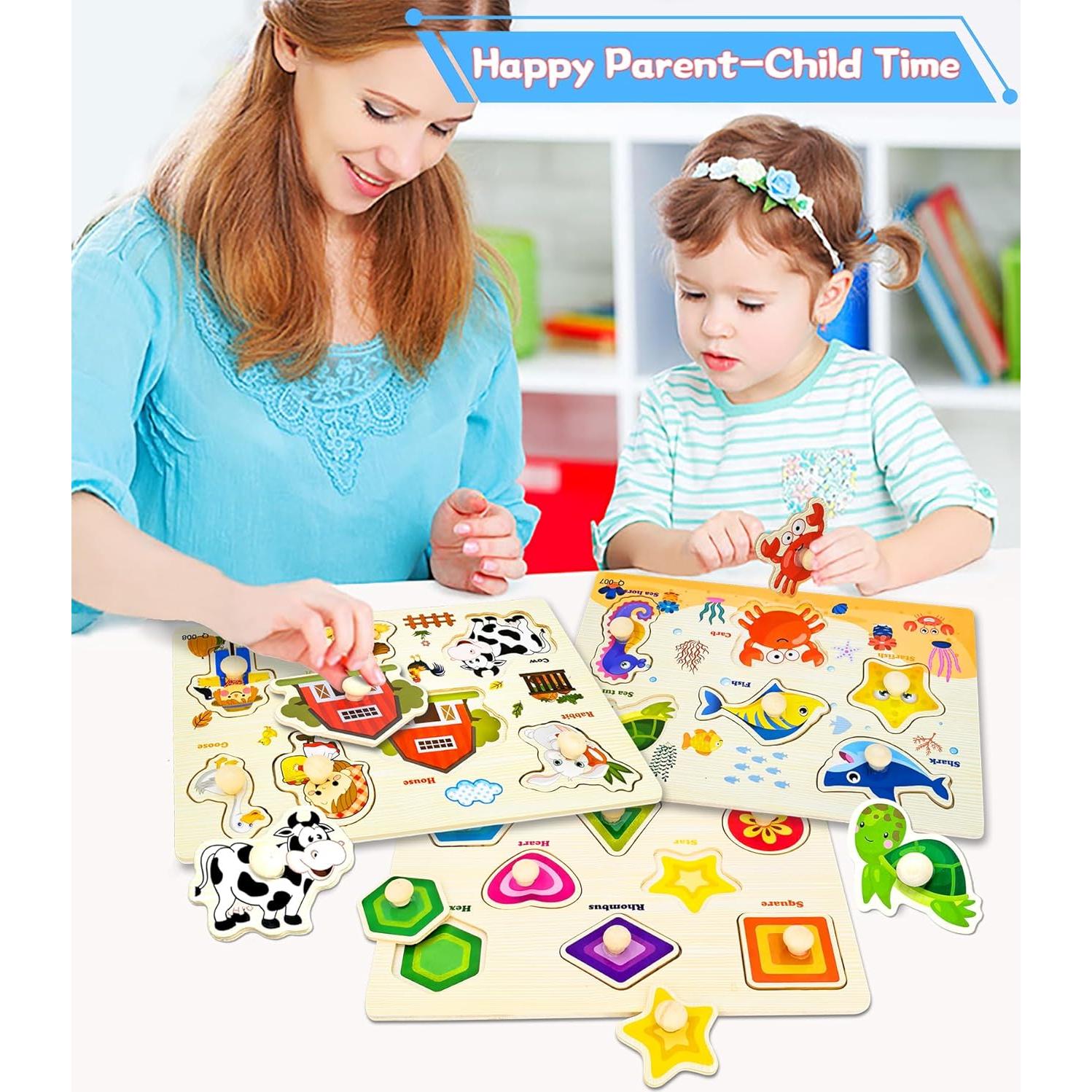 Rompecabezas de Clavos de Madera Montessori 3 Pcs para Niños