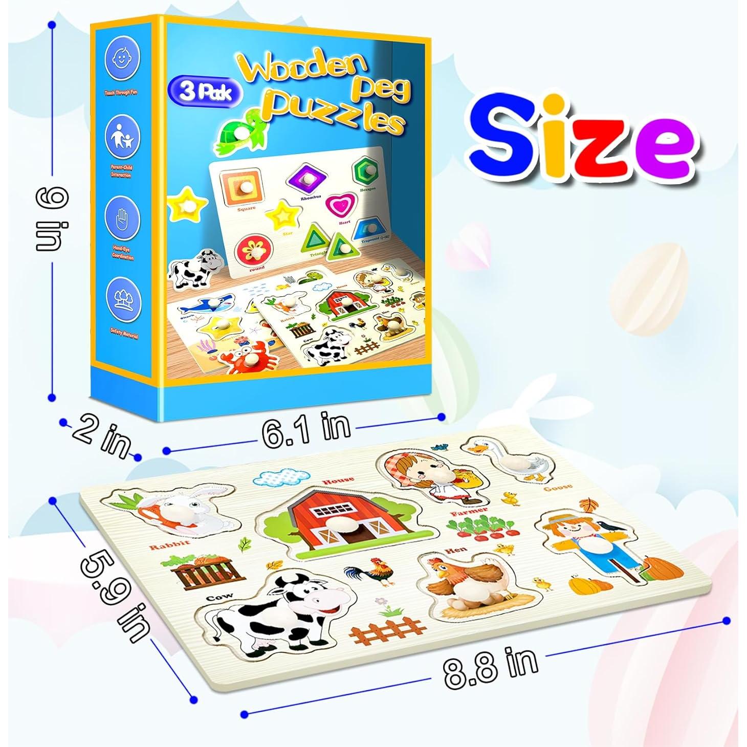 Rompecabezas de Clavos de Madera Montessori 3 Pcs para Niños