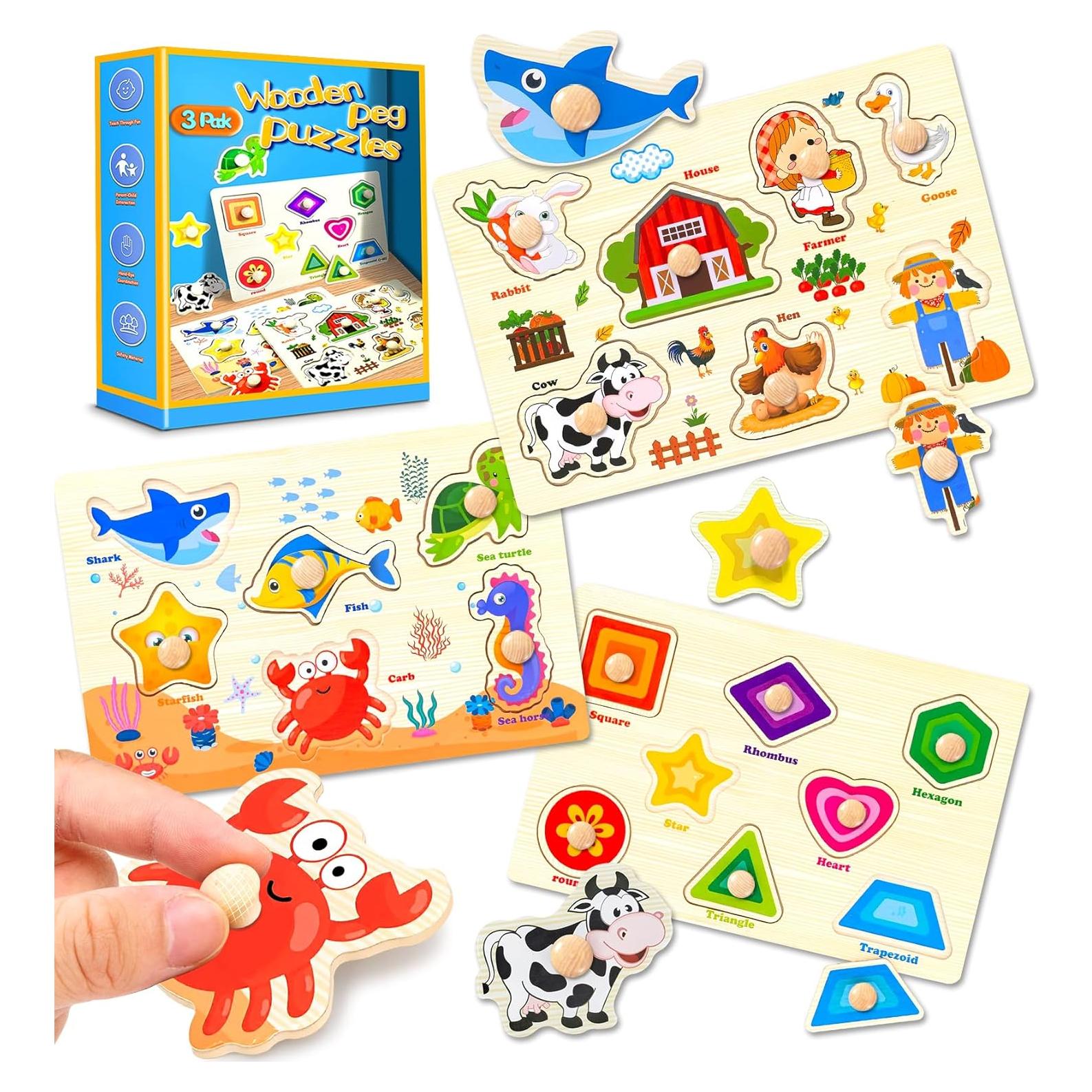 Rompecabezas de Clavos de Madera Montessori 3 Pcs Niños