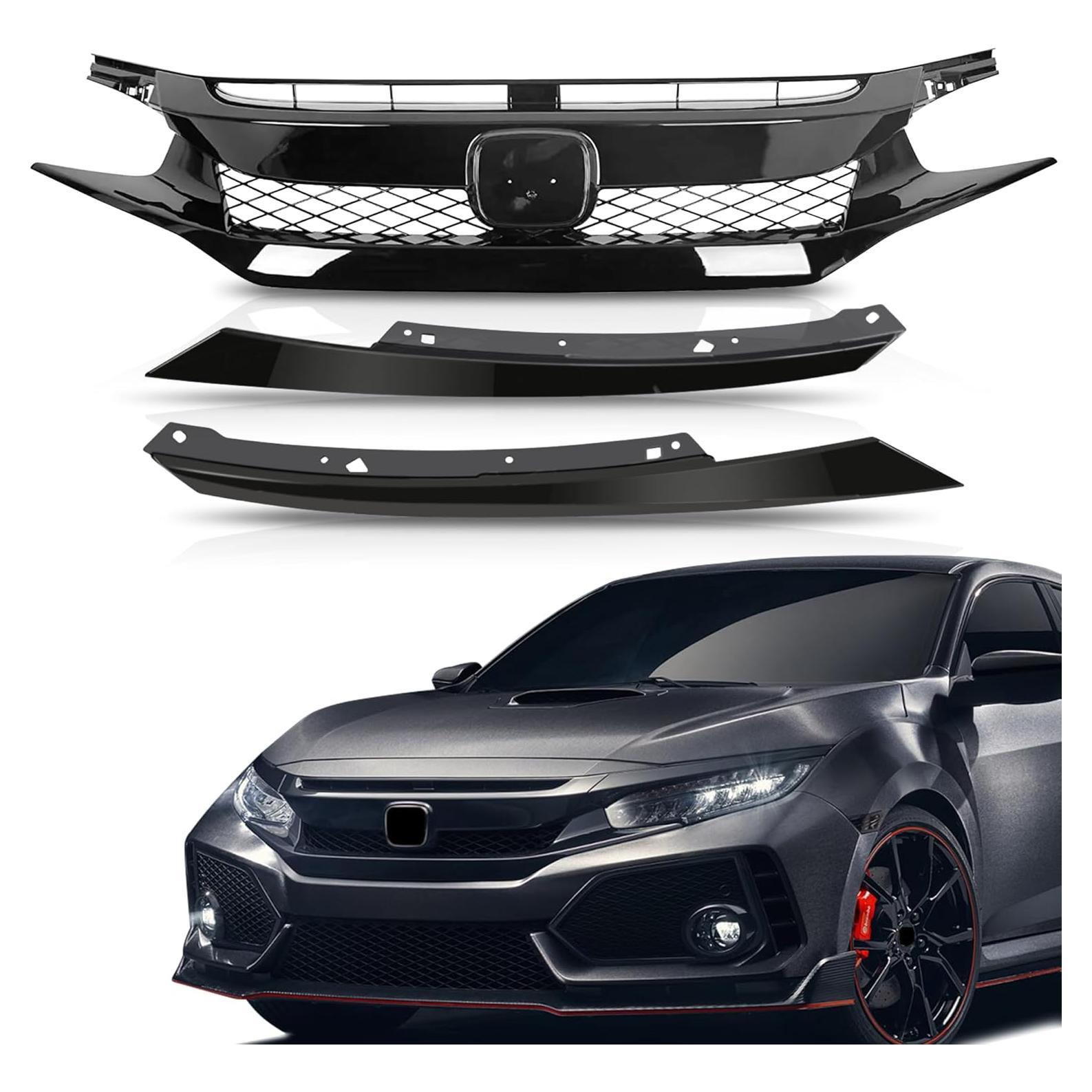 Rejilla del Capó Panal Negra Brillante Honda Civic 2016-2018