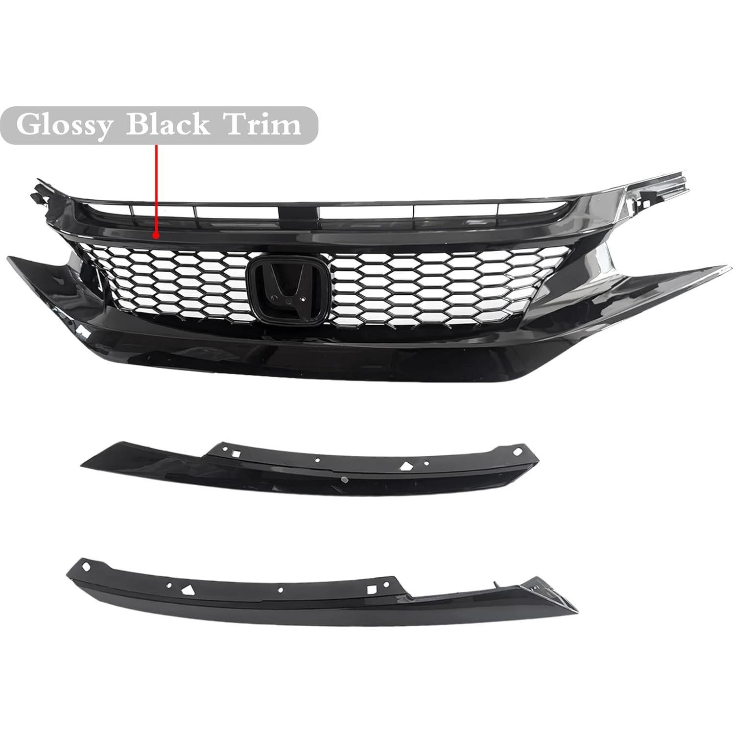 Rejilla del Capó Panal Negra Brillante Honda Civic 2016-2018