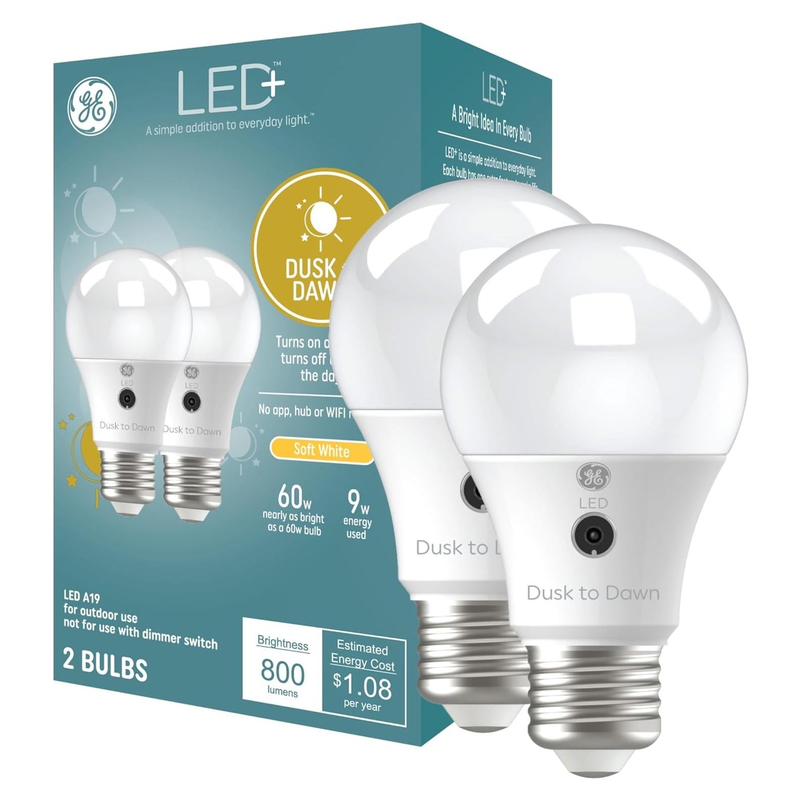 Bombillas LED GE+ A19 Crepúsculo a Amanecer 2 Pzas