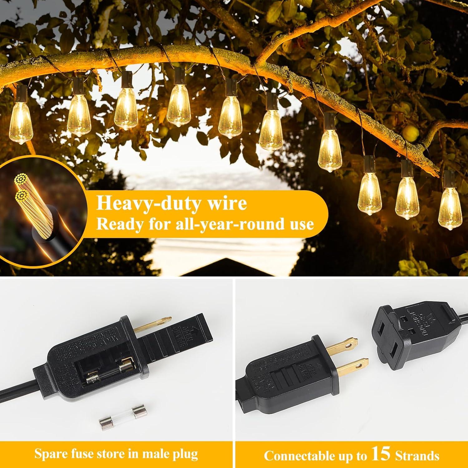 Luces de Cadena LED Brightever 30,48m 52 Bombillas Vintage
