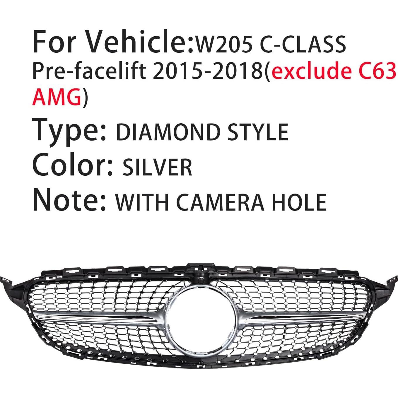 Rejilla Frontal KARPAL Plata Compatible Mercedes Benz W205 2015-2018