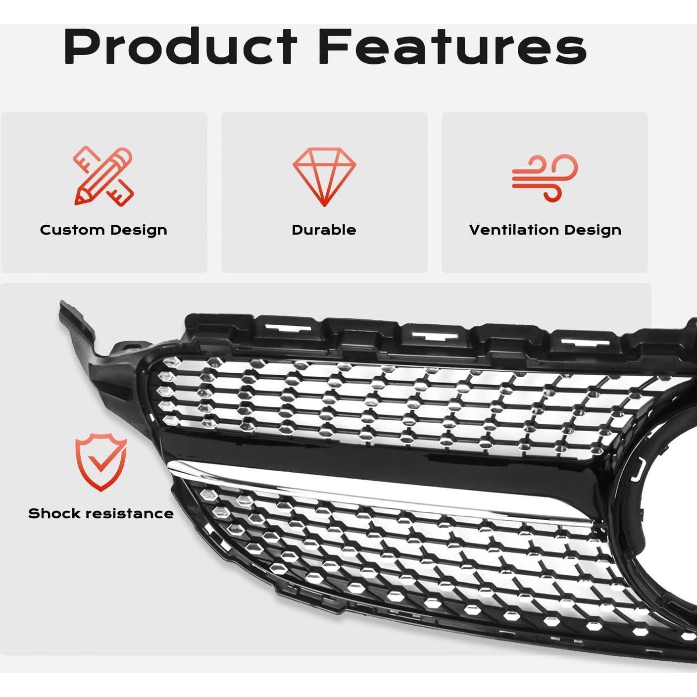 Rejilla Frontal KARPAL Plata Compatible Mercedes Benz W205 2015-2018