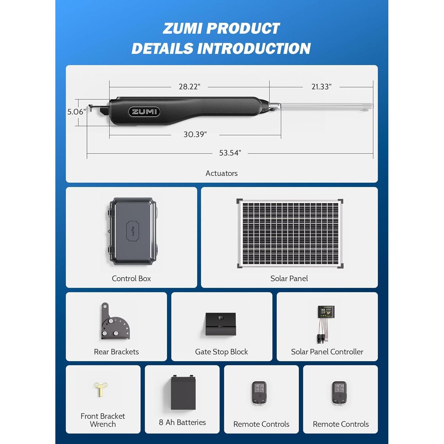 Abridor de Puerta Solar ZUMI 1100 lb Control App 6,1 m