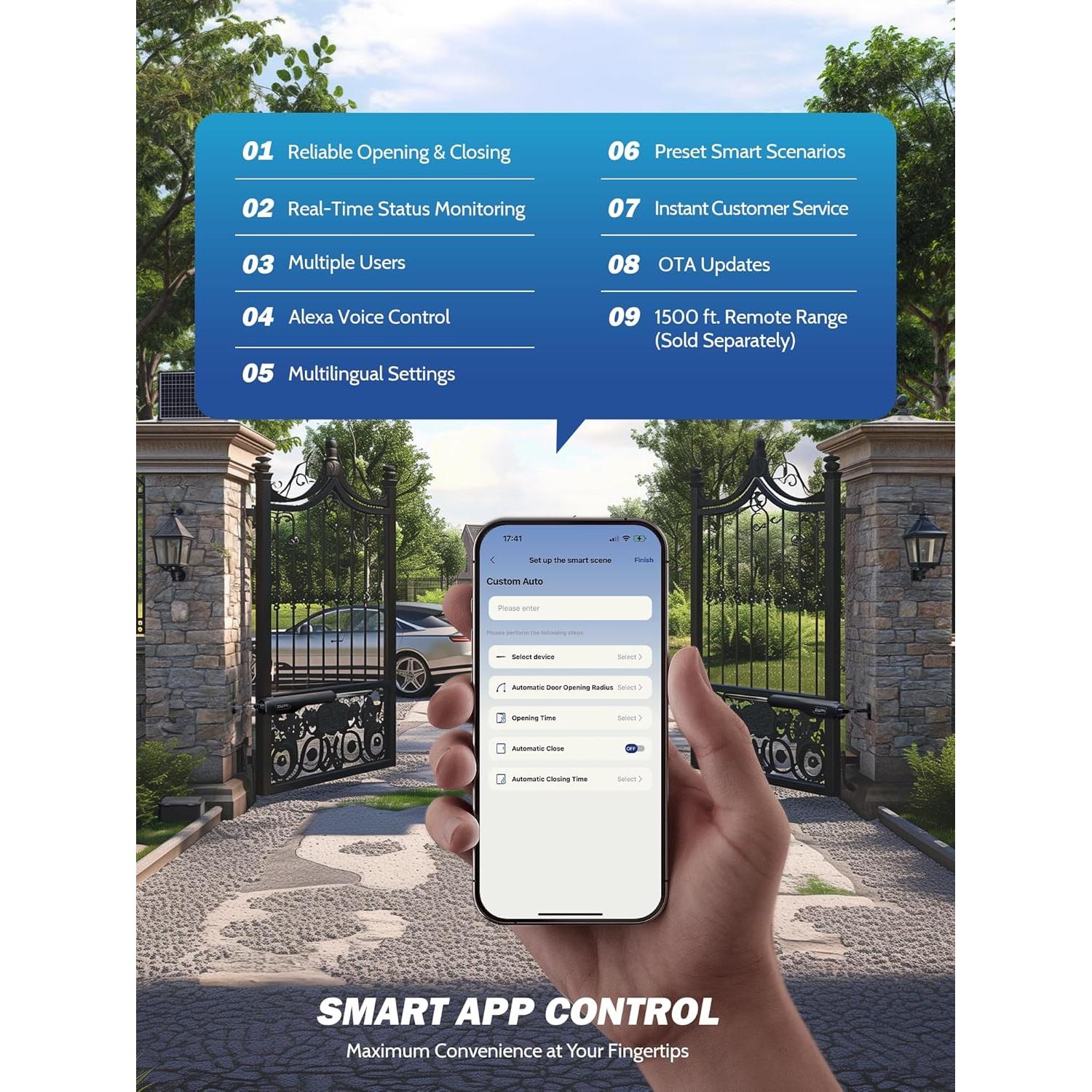 Abridor de Puerta Solar ZUMI 1100 lb Control App 6,1 m