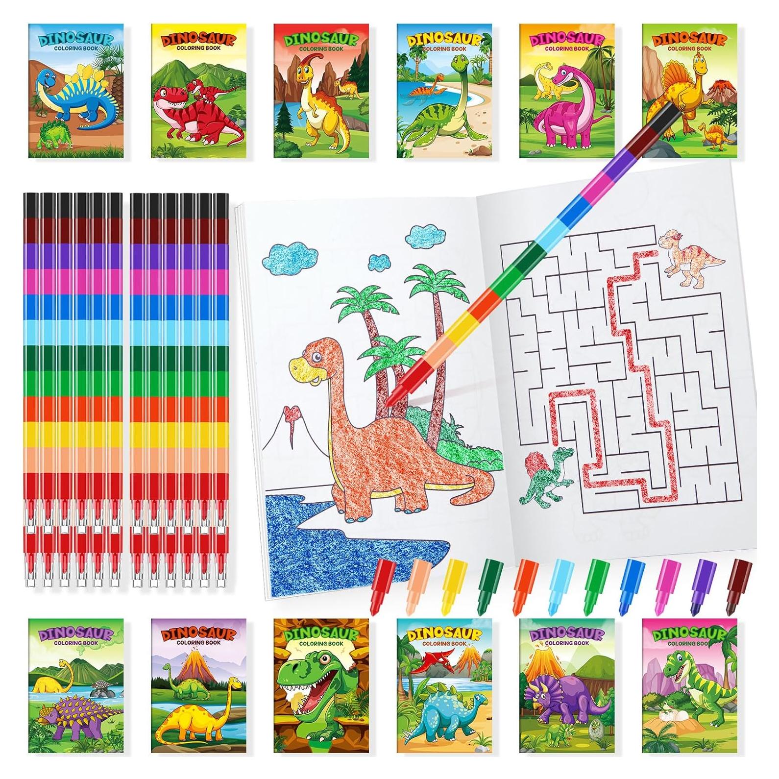 BenLouis 24 Libros de Colorear Dinosaurios + 24 Crayones