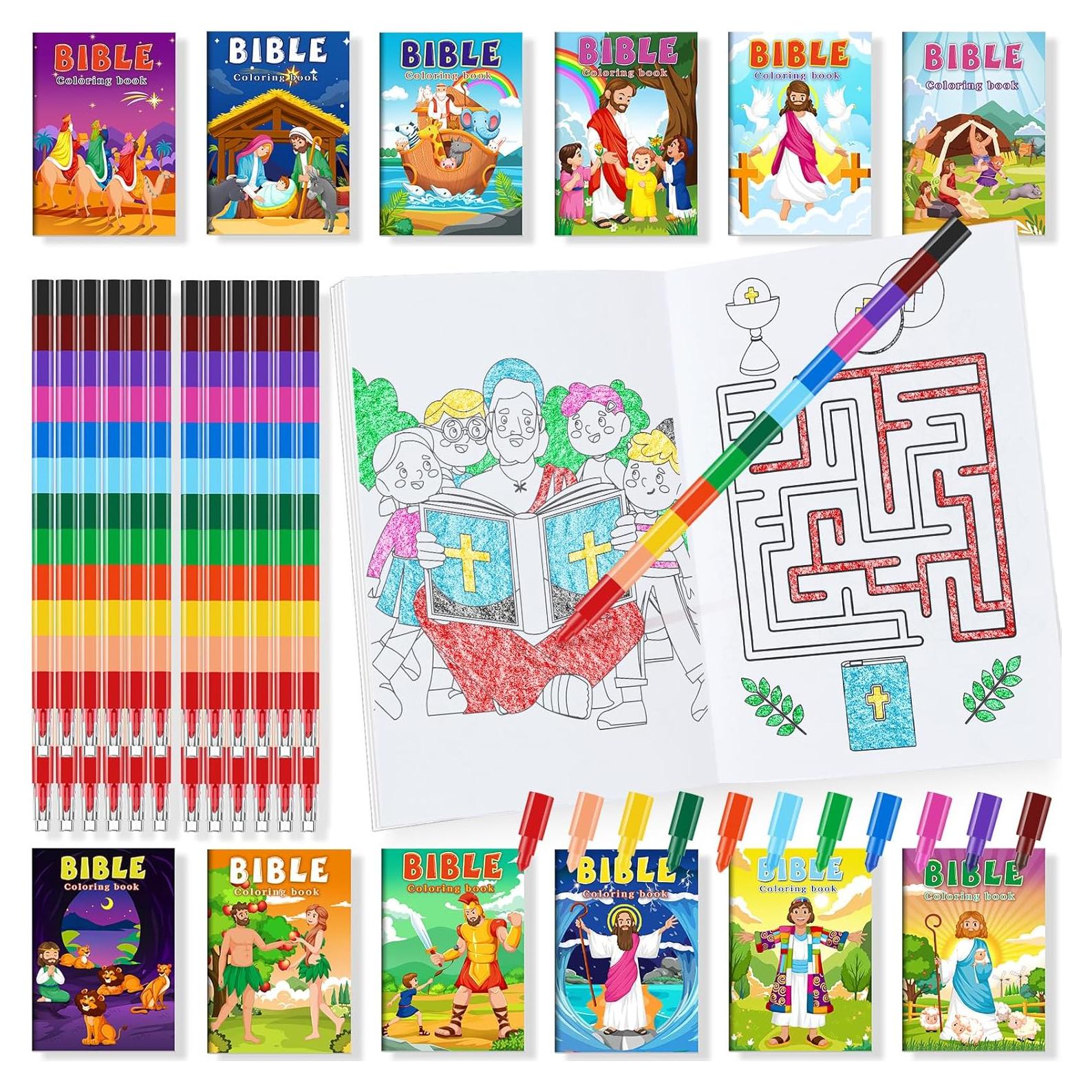 BenLouis 24 Libros de Colorear Cristianos + 24 Crayones