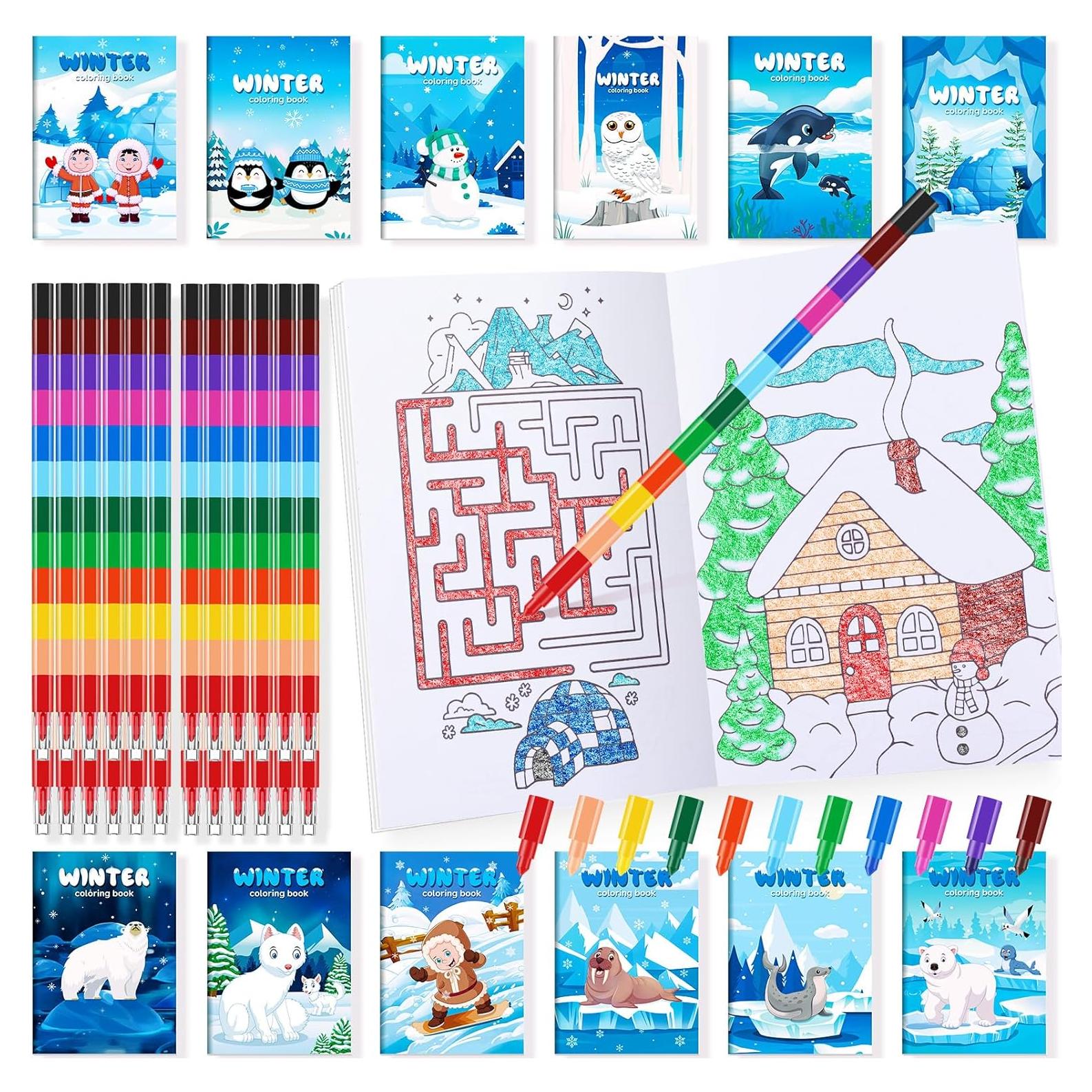 BenLouis 24 Libros para Colorear Invierno + 24 Crayones