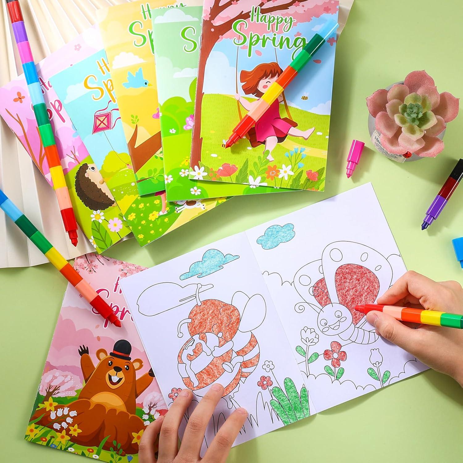 BenLouis 24 Libros de Colorear Mini Primavera + 24 Crayones