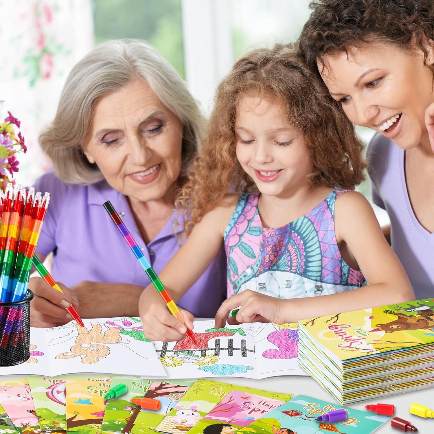 BenLouis 24 Libros de Colorear Mini Primavera + 24 Crayones