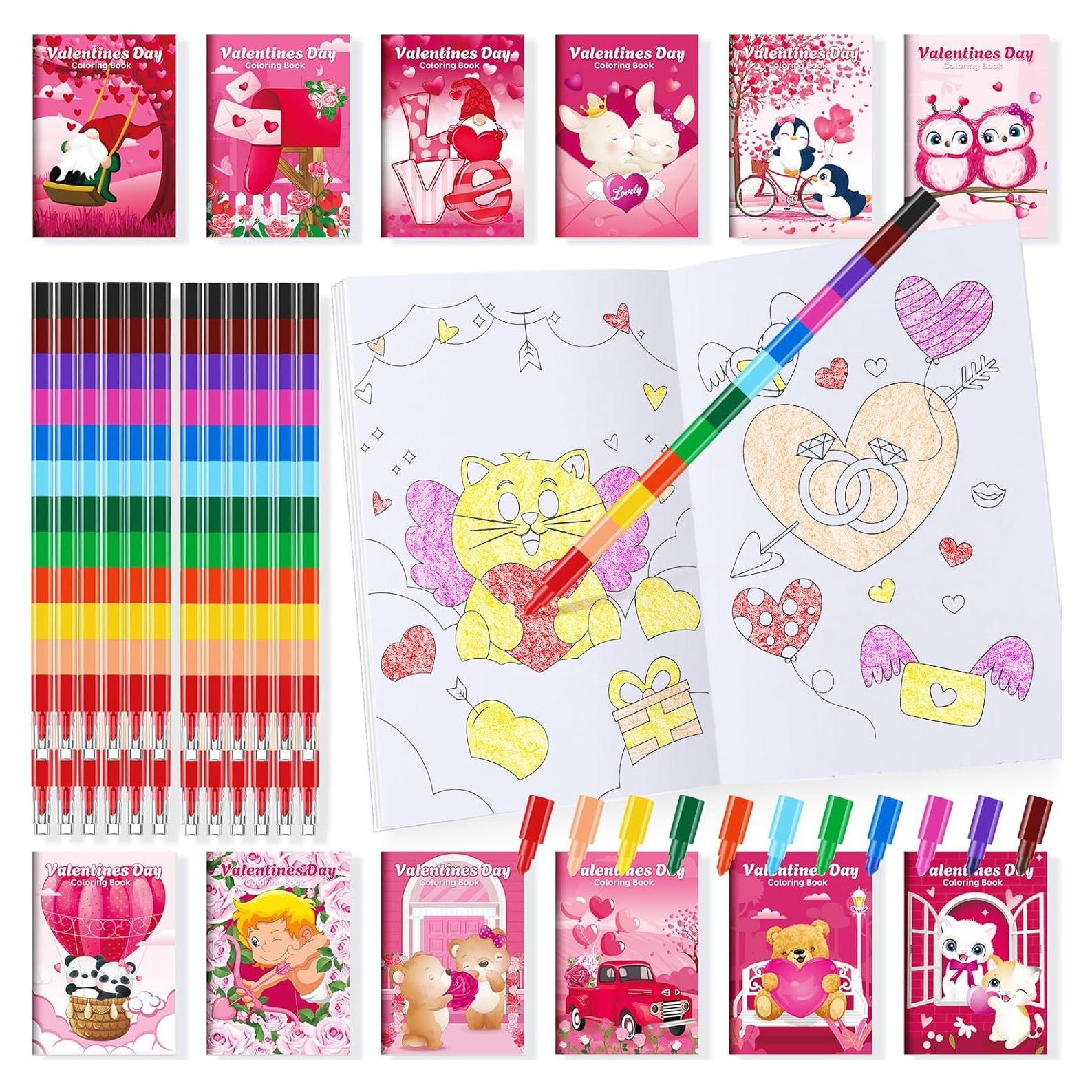 BenLouis 24 Libros de Colorear Mini San Valentín con Crayones