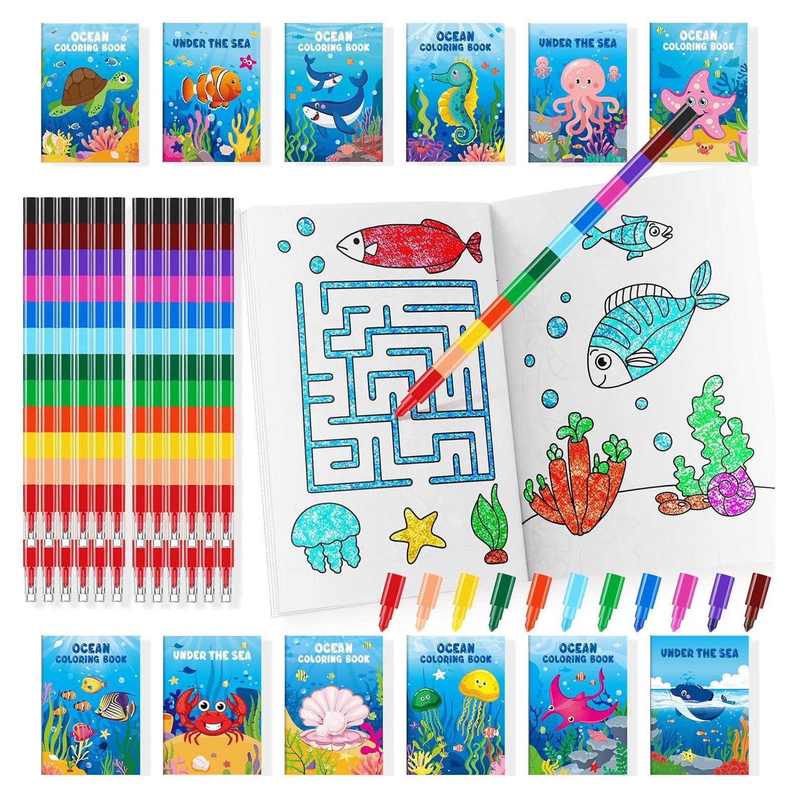 BenLouis Mini Libros para Colorear Océano 24 Crayones