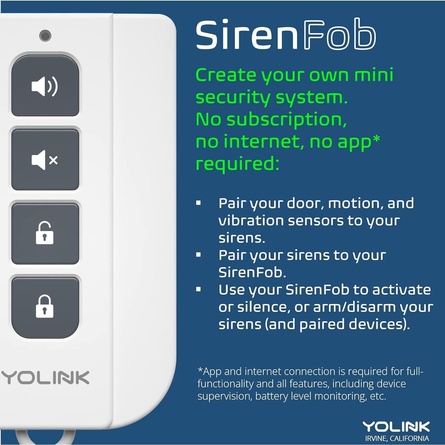 Fob Inteligente YoLink SirenFob Control de Sirena 402m