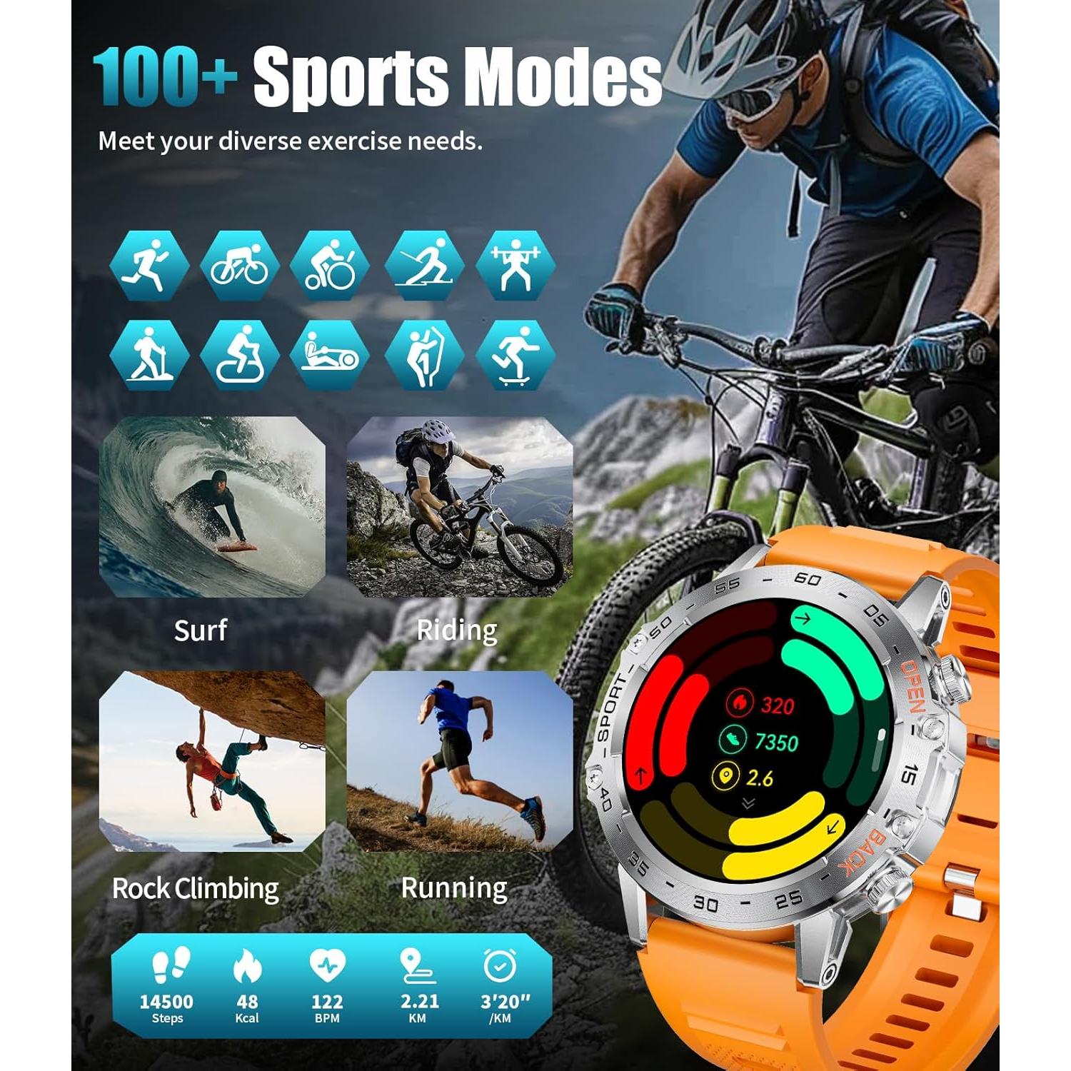 Reloj Inteligente Militar SUNKTA FV10-B 1.45'' AMOLED 100 Modos