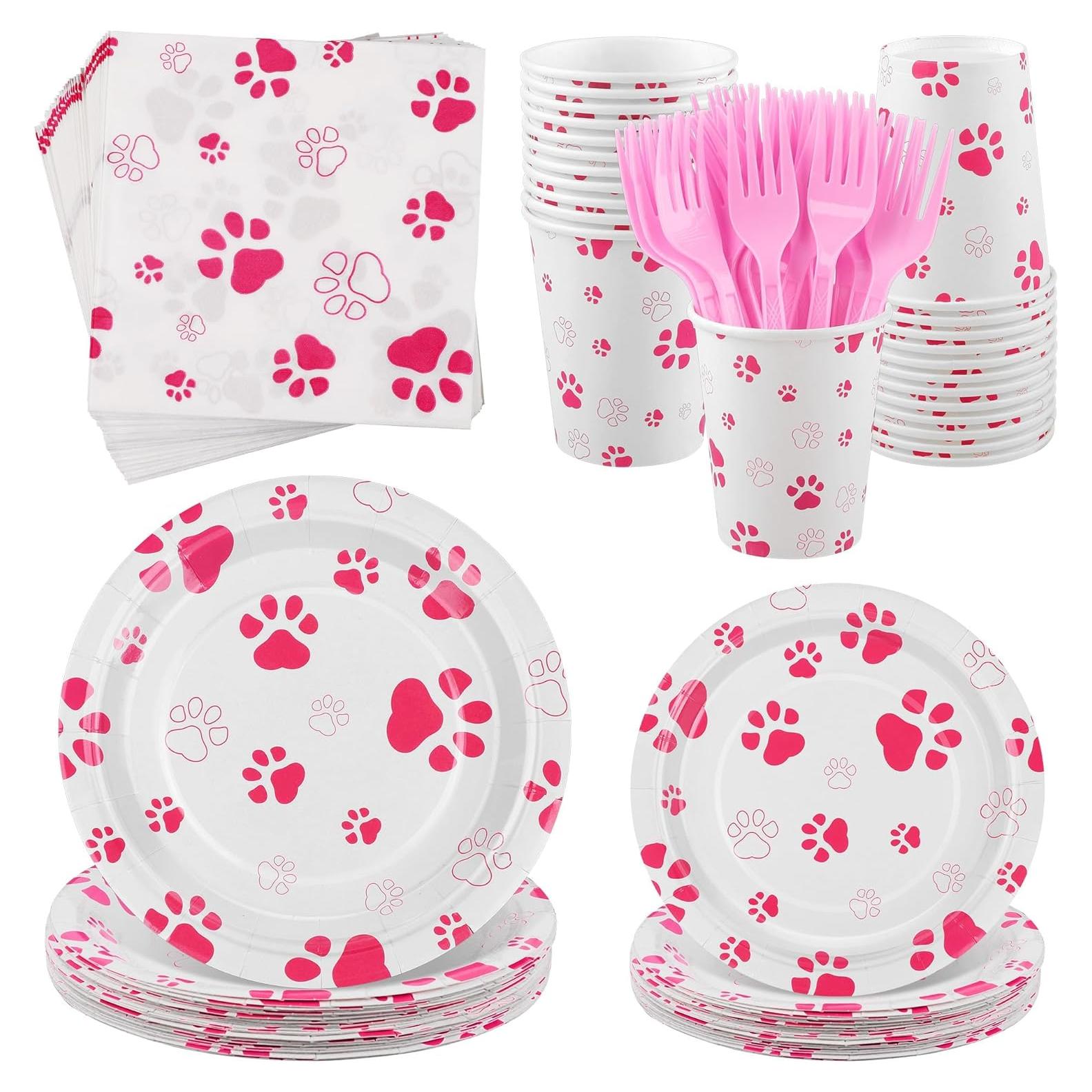 Juego de Vajilla de Fiesta Kochorie 144 Piezas Huella Rosa