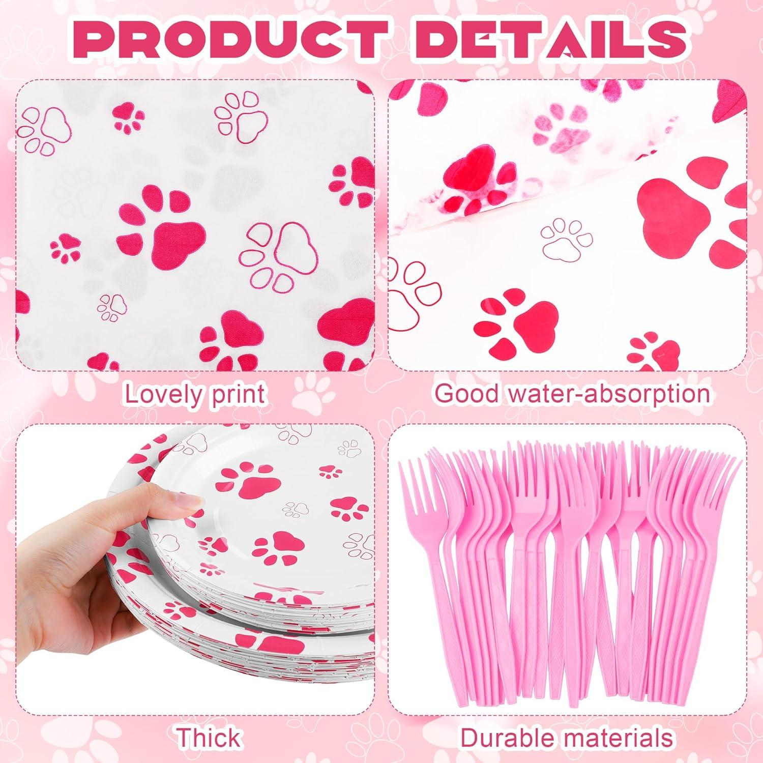 Juego de Vajilla de Fiesta Kochorie 144 Piezas Huella Rosa