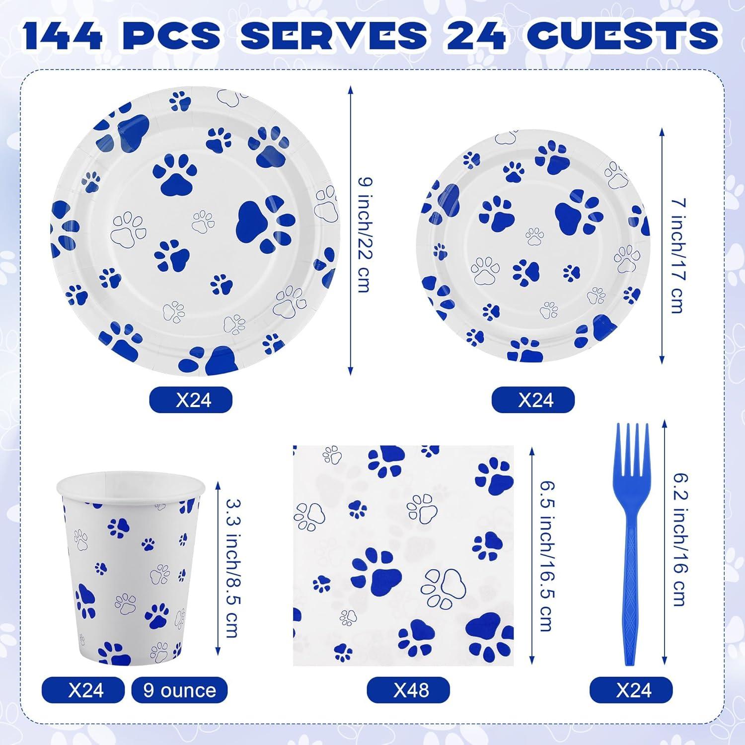 Juego de Vajilla Fiesta 144 Piezas Kochorie Huellas Perro