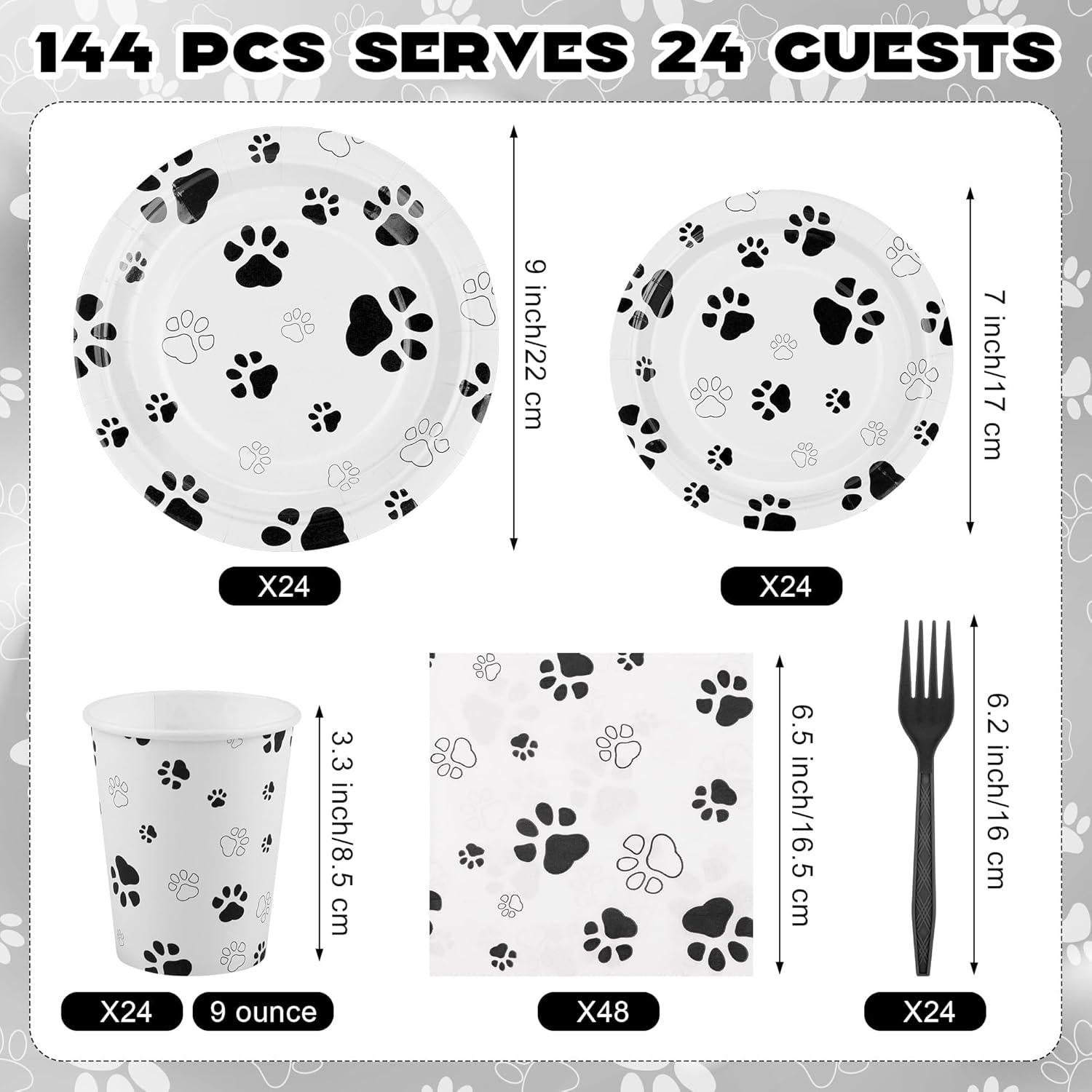 Juego de Vajilla de Fiesta Kochorie 144 Piezas Huellas Perro