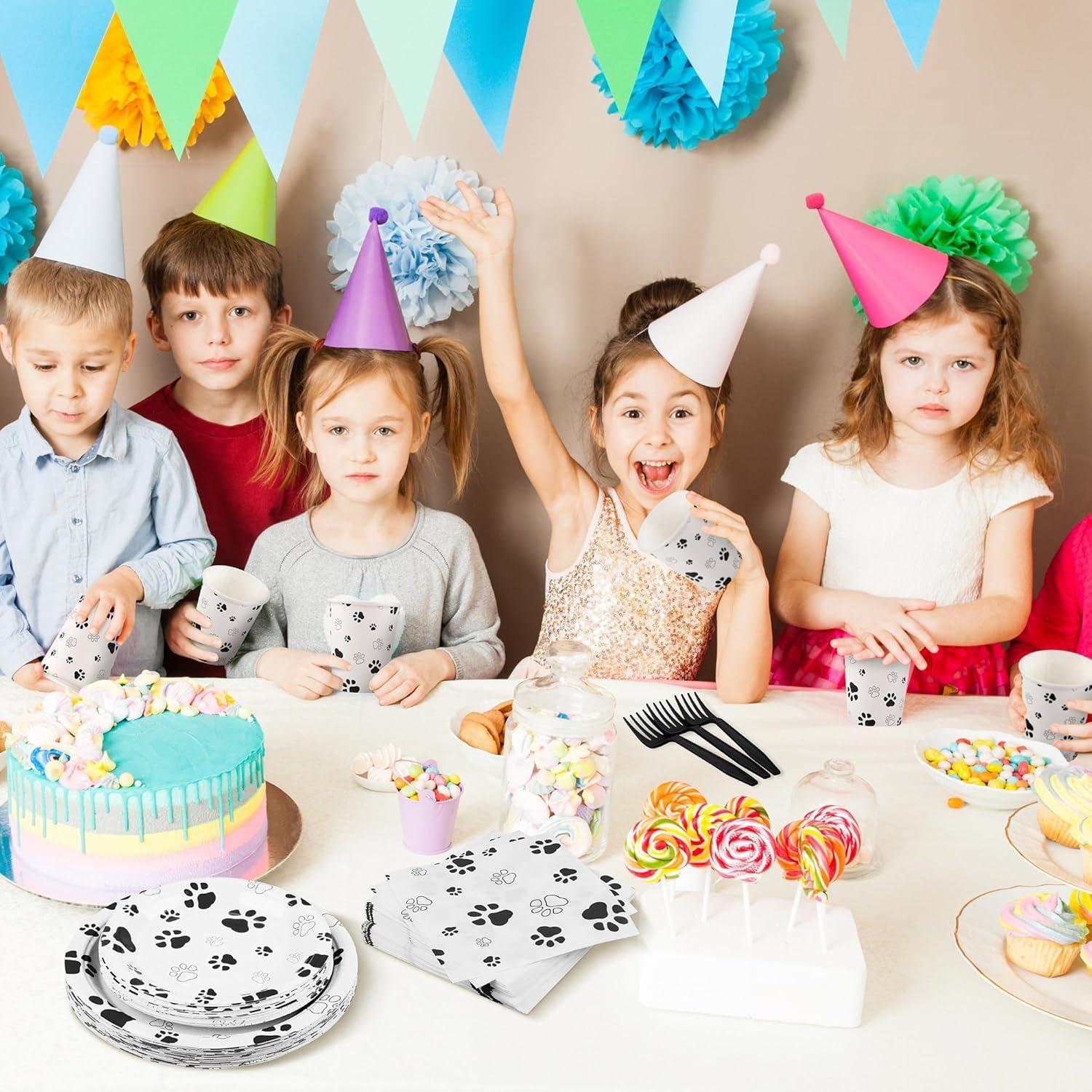 Juego de Vajilla de Fiesta Kochorie 144 Piezas Huellas Perro