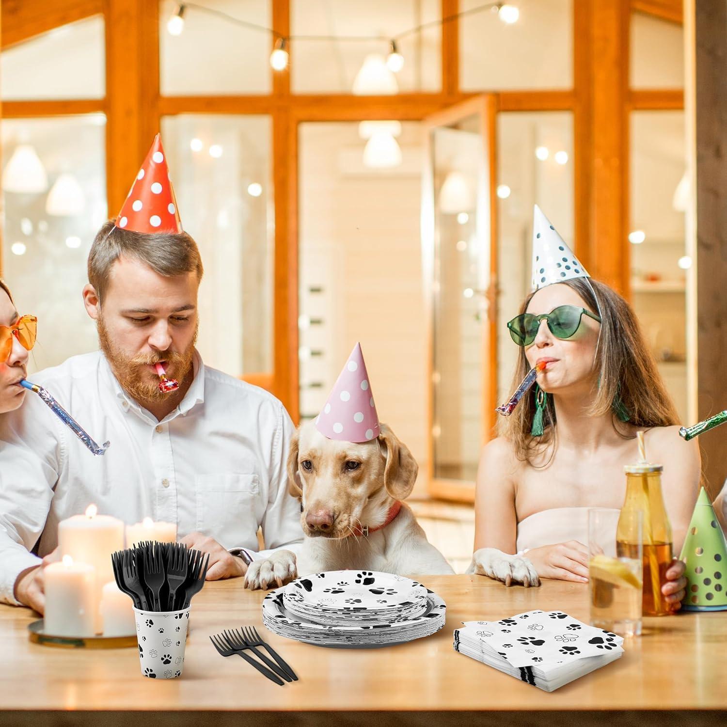 Juego de Vajilla de Fiesta Kochorie 144 Piezas Huellas Perro