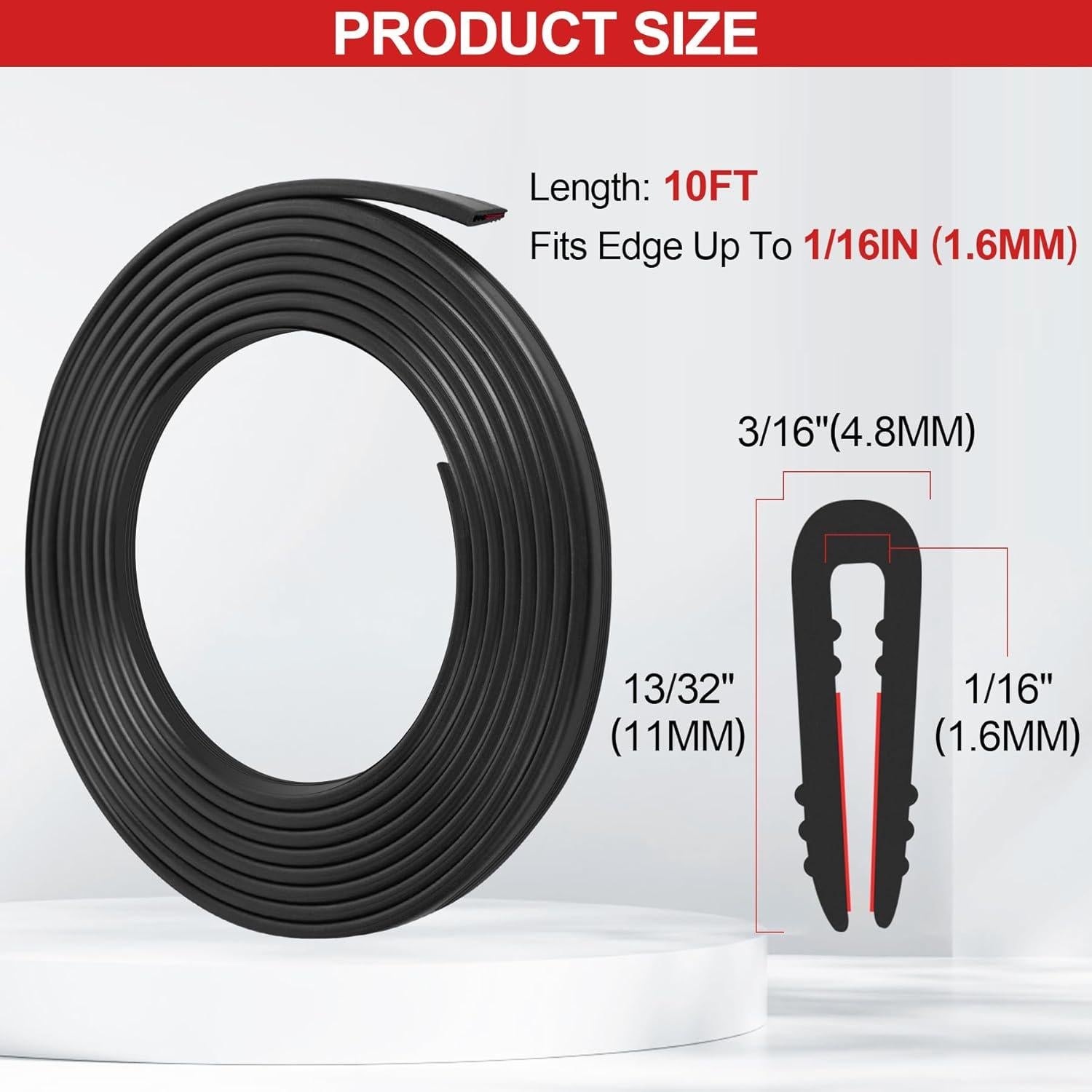 Protector de Bisel de Goma ToLanbbt 1.6mm x 3m Autoadhesivo Negro