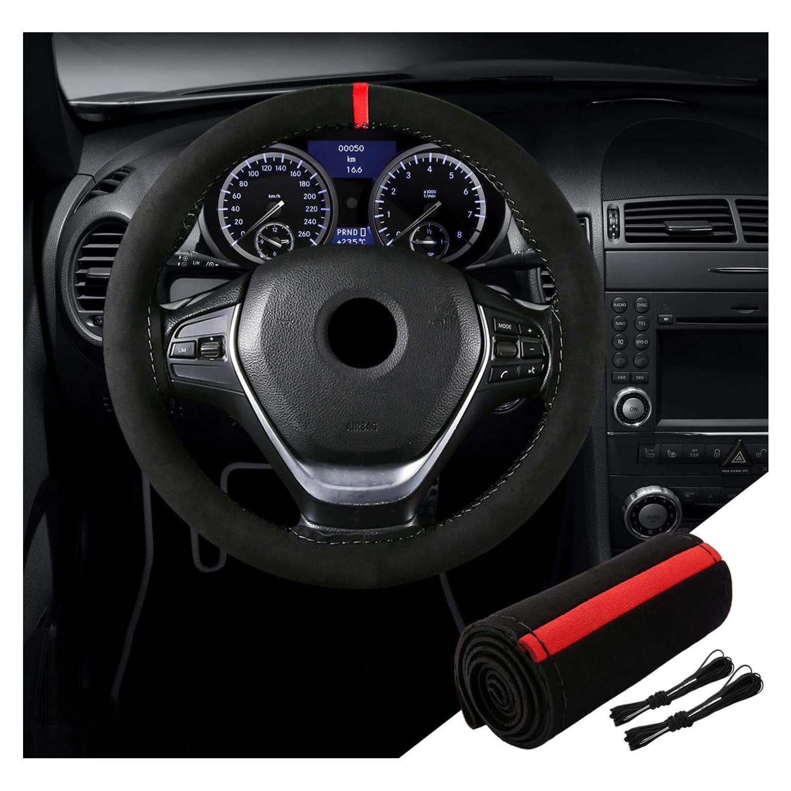 Funda de Volante Dickno 15 Pulgadas Antideslizante Negro y Rojo