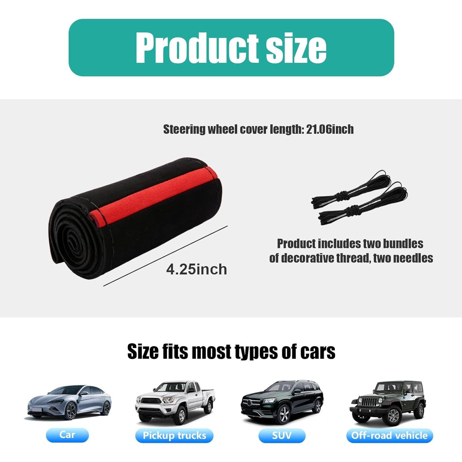 Funda de Volante Dickno 15 Pulgadas Antideslizante Negro y Rojo