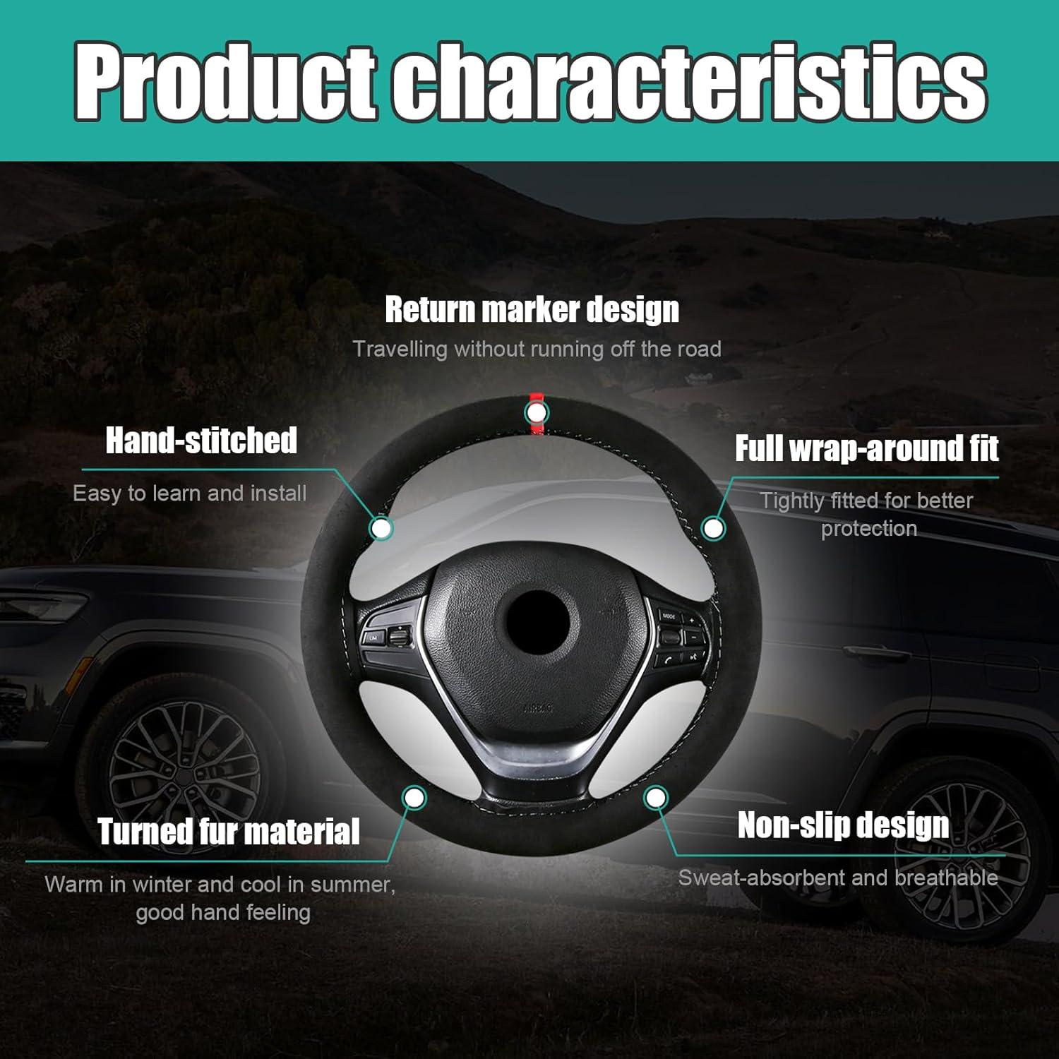 Funda de Volante Dickno 15 Pulgadas Antideslizante Negro y Rojo