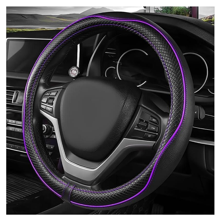 Funda de Volante de Coche ZNDAW 38.1 cm Antideslizante Negro y Púrpura