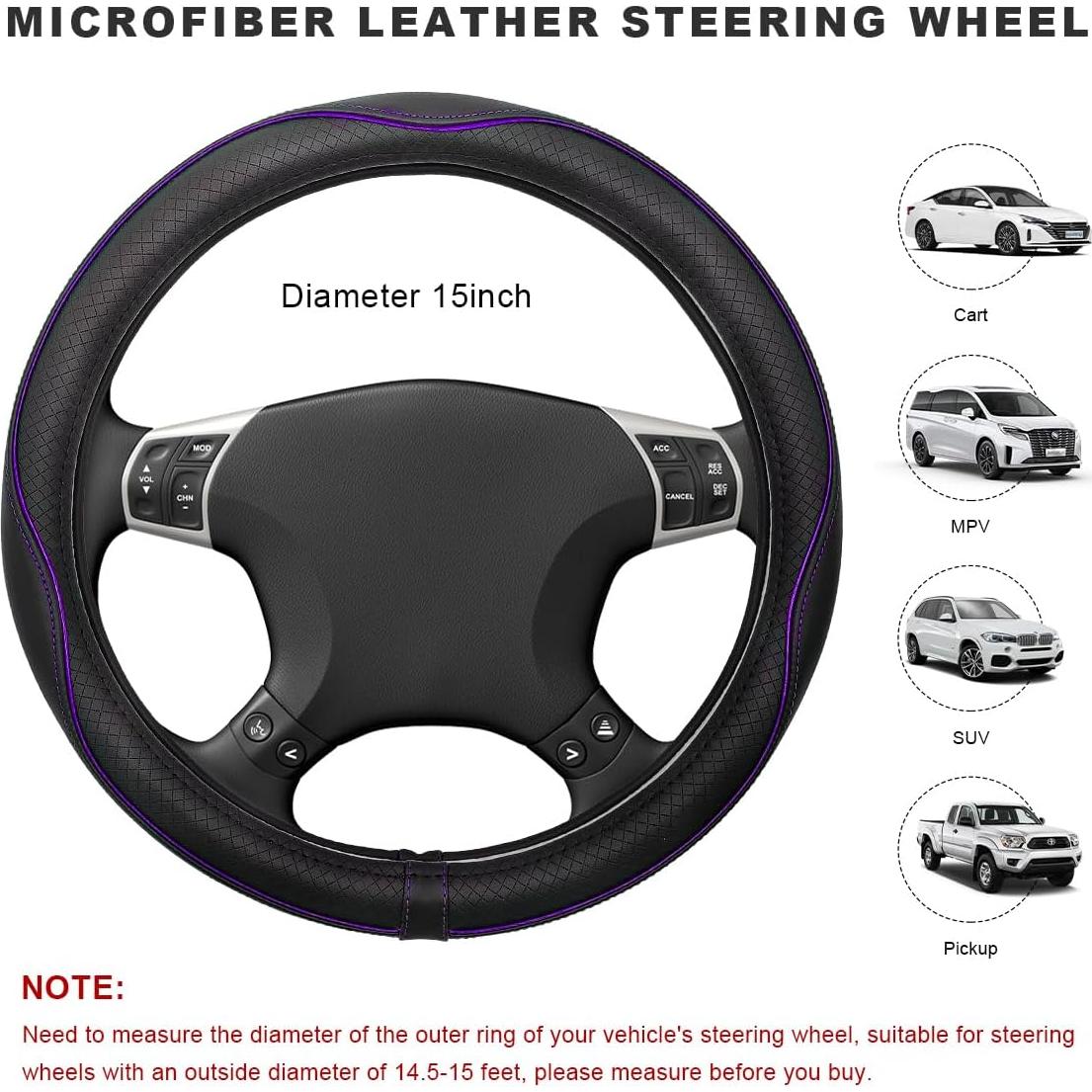 Funda de Volante de Coche ZNDAW 38.1 cm Antideslizante Negro y Púrpura