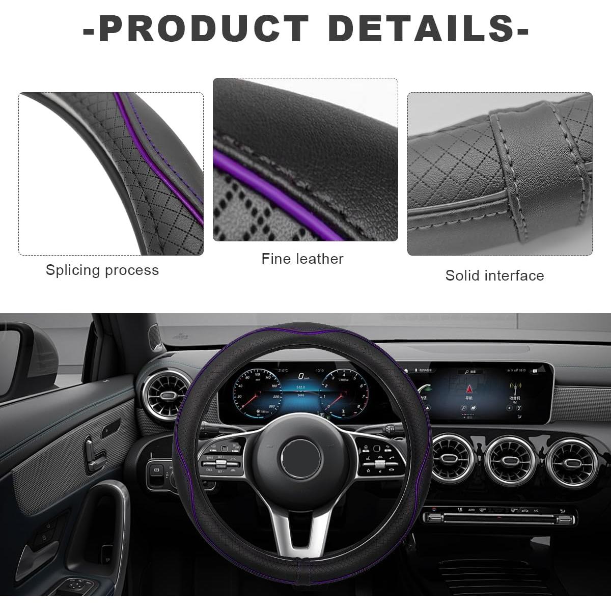 Funda de Volante de Coche ZNDAW 38.1 cm Antideslizante Negro y Púrpura