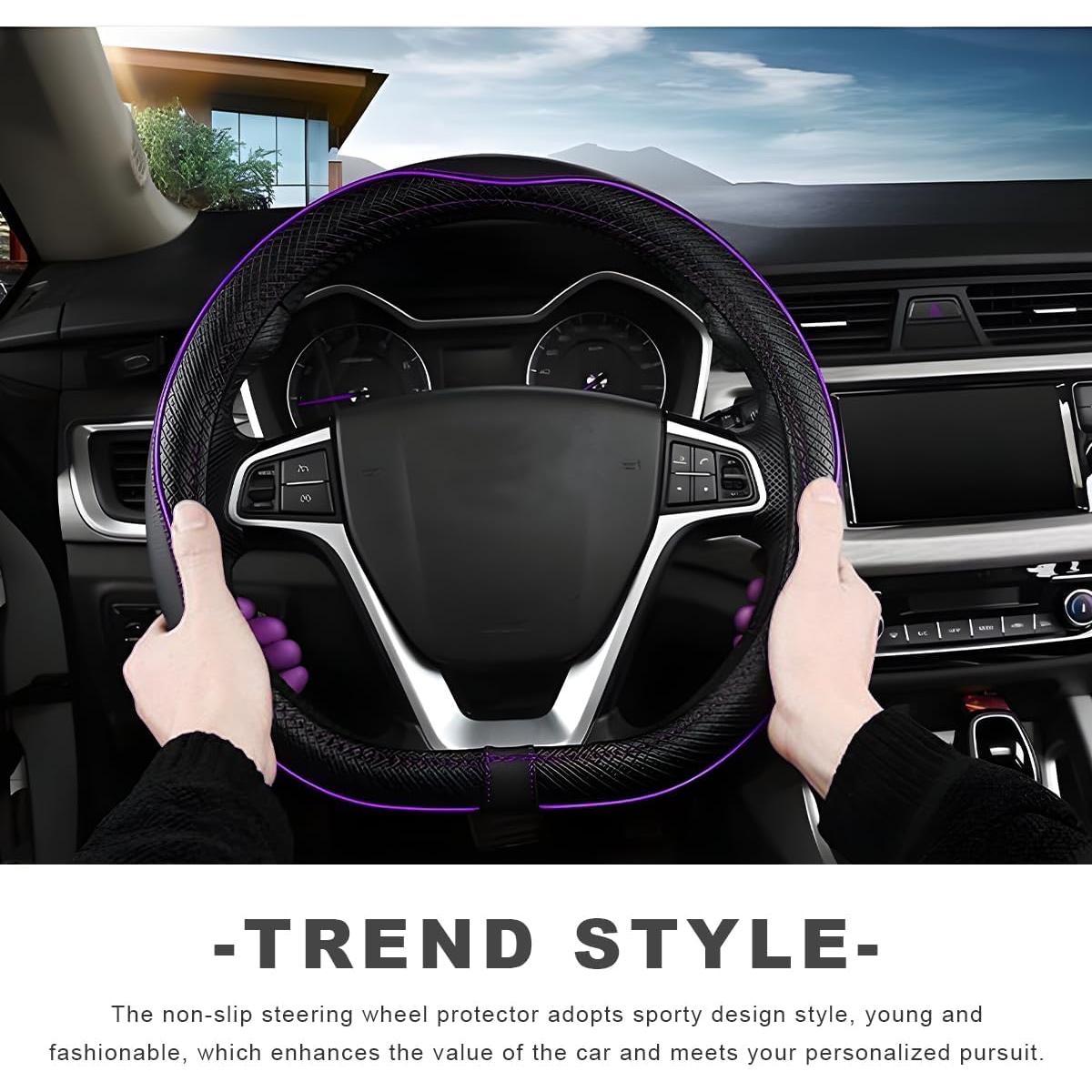 Funda de Volante de Coche ZNDAW 38.1 cm Antideslizante Negro y Púrpura