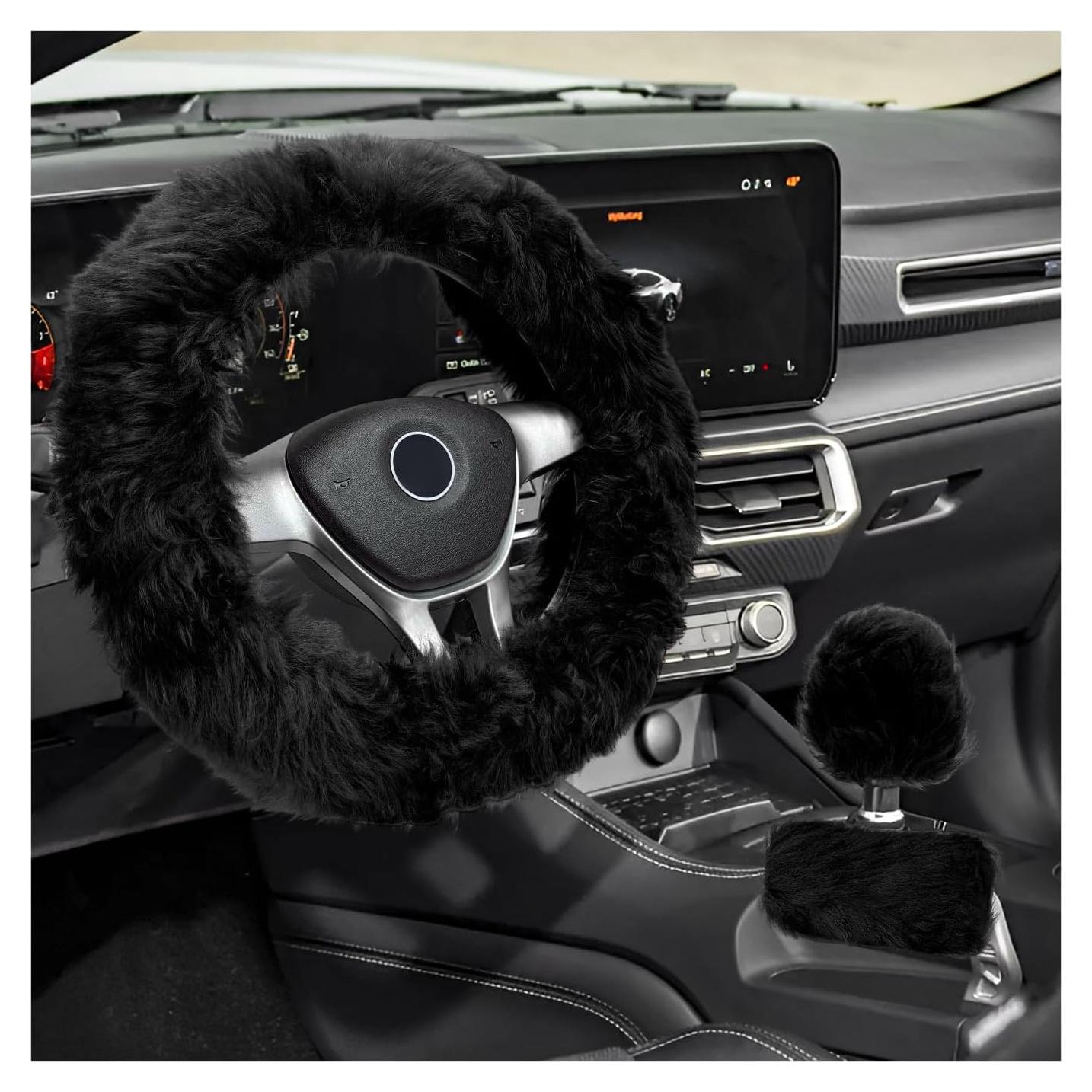 Juego de Fundas para Volante YTFRL Peludas - Lana Negro