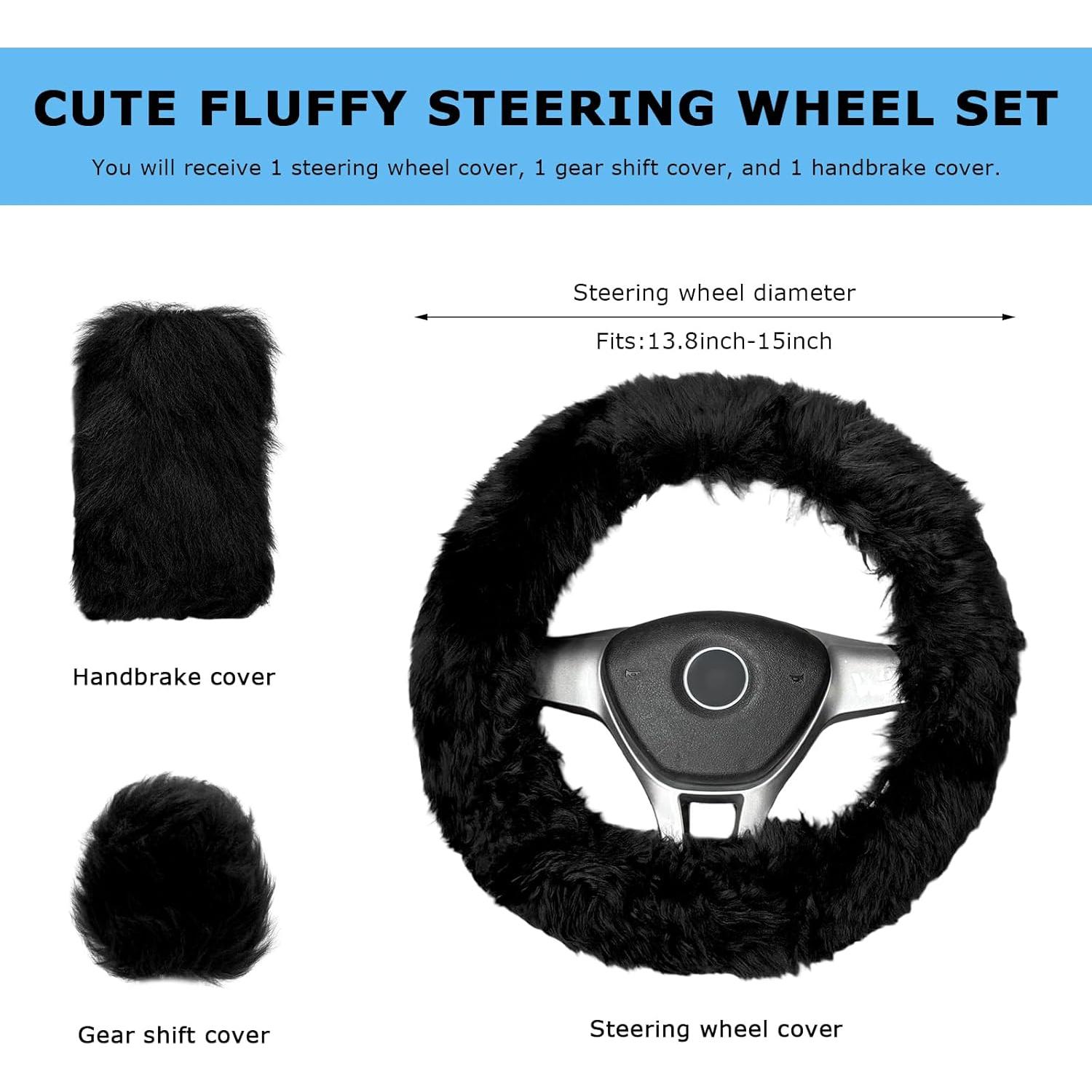 Juego de Fundas para Volante YTFRL Peludas - Lana Negro