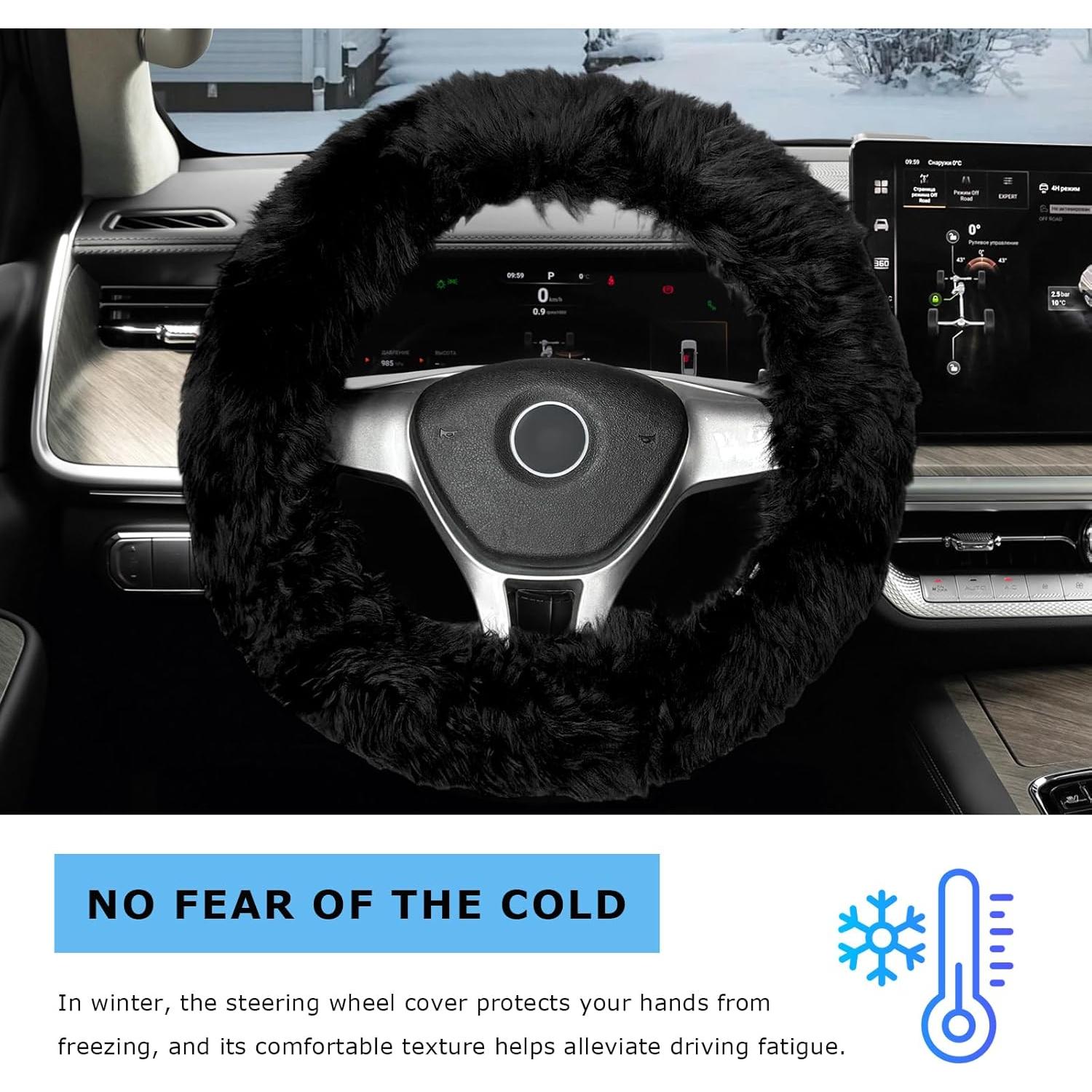 Juego de Fundas para Volante YTFRL Peludas - Lana Negro